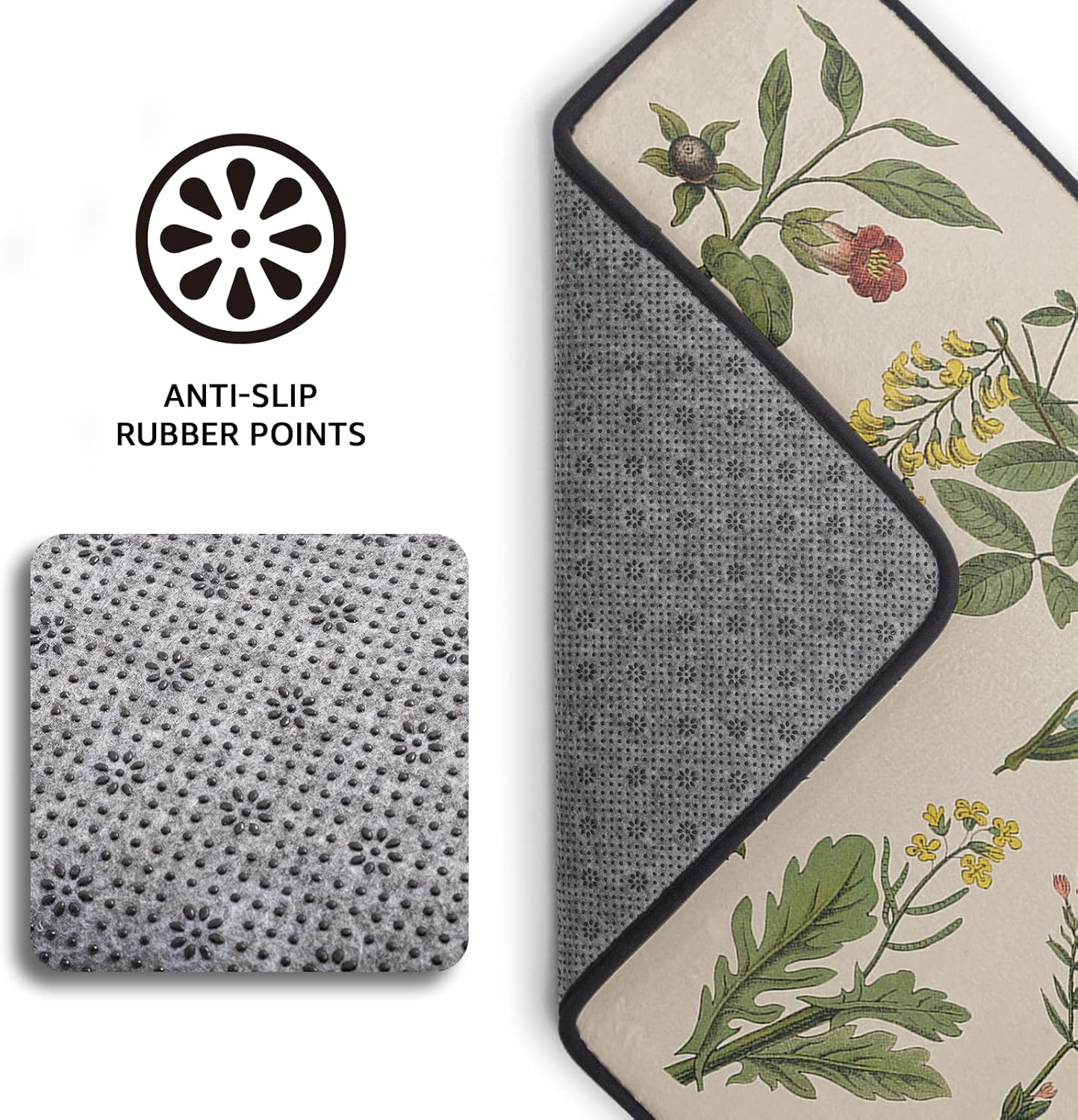 Kawani Alfombras de cocina con hierbas florales, antifatiga, lavables, hojas de salvia, para el hogar, la cocina y la oficina, decoración de plantas