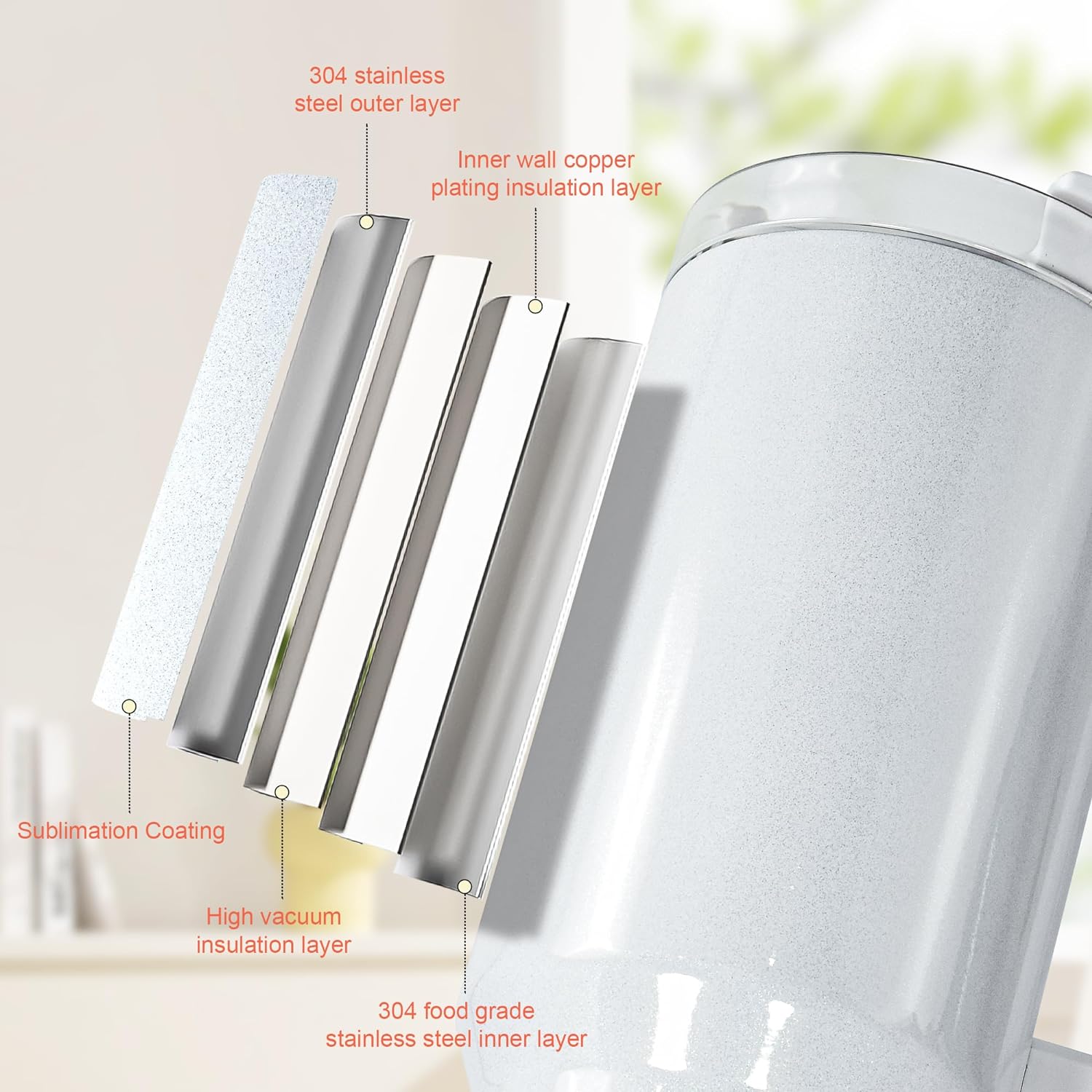 AGH Paquete de 4 vasos de 40 onzas de sublimación blanco brillante con popote y tapa de acero inoxidable, vasos aislados al vacío de doble pared