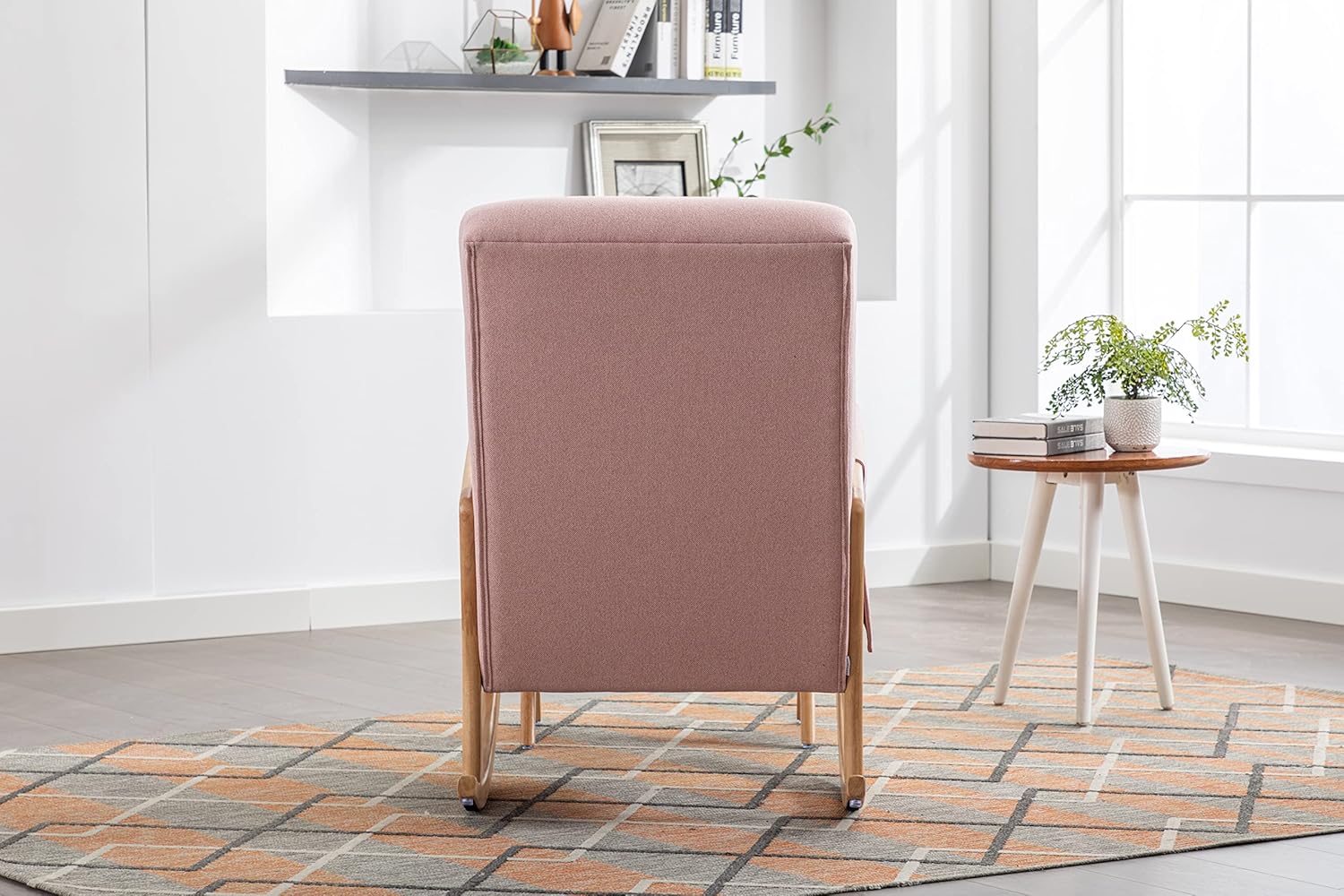 Mecedora para guardería con otomana, moderna silla mecedora de tela tapizada con cojín acolchado grueso, respaldo alto, silla mecedora para sala de