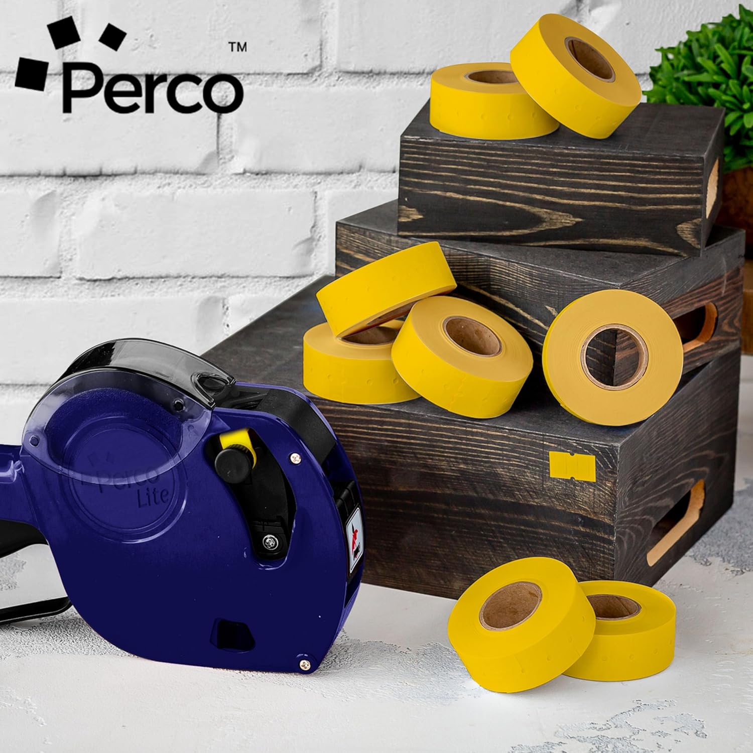 Perco Etiquetas amarillas de 1 línea  4 mangas, 32,000 etiquetas de precios en blanco para pistolas de precio y fecha de 1 línea Perco