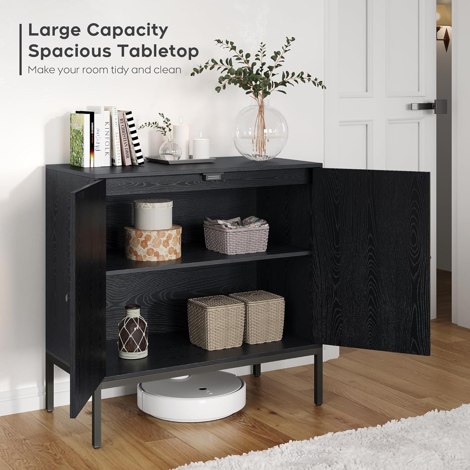 Brafab Juego de 2 gabinetes de ratán para bufé, aparador con puertas decoradas de ratán natural, gabinete de acento, para sala de estar, entrada,