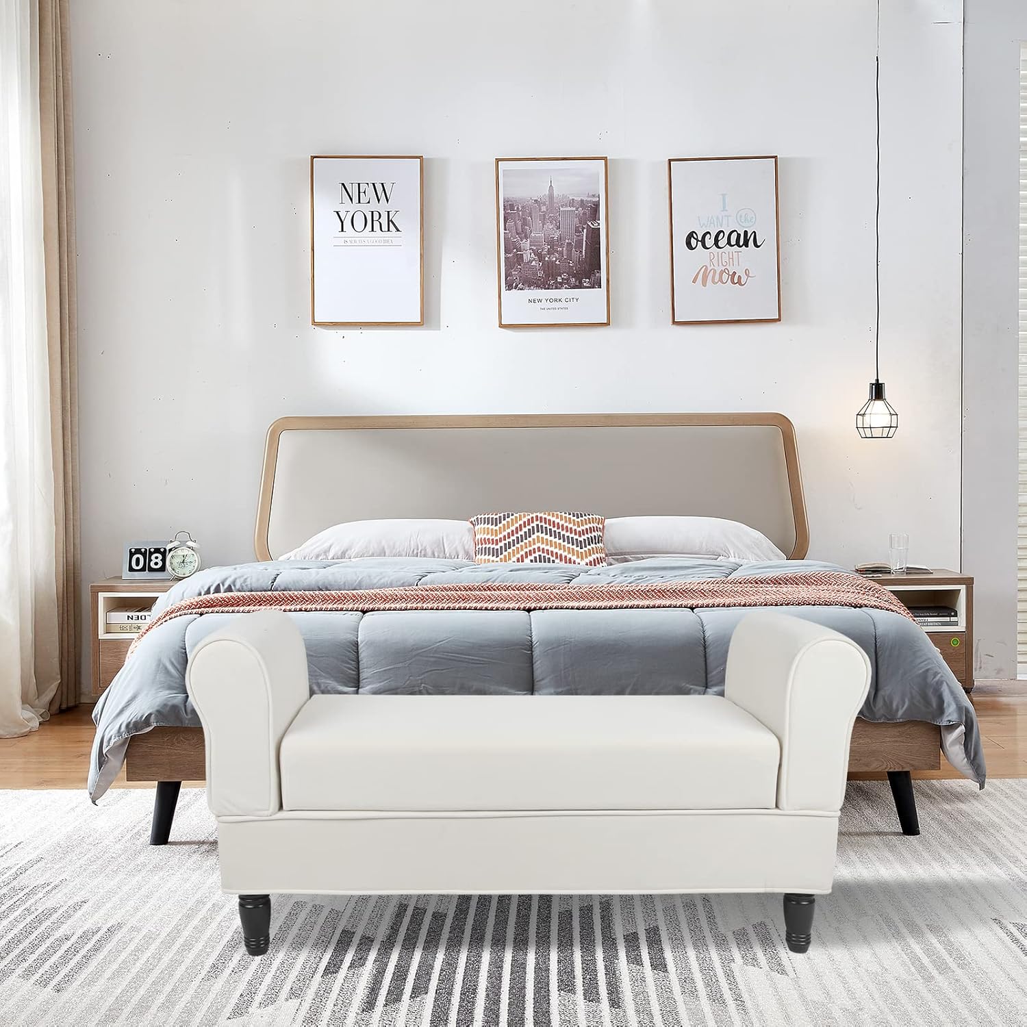 Banco otomano de almacenamiento, banco de terciopelo en el extremo de la cama con 2 otomanas pequeñas para dormitorio, banco de almacenamiento con