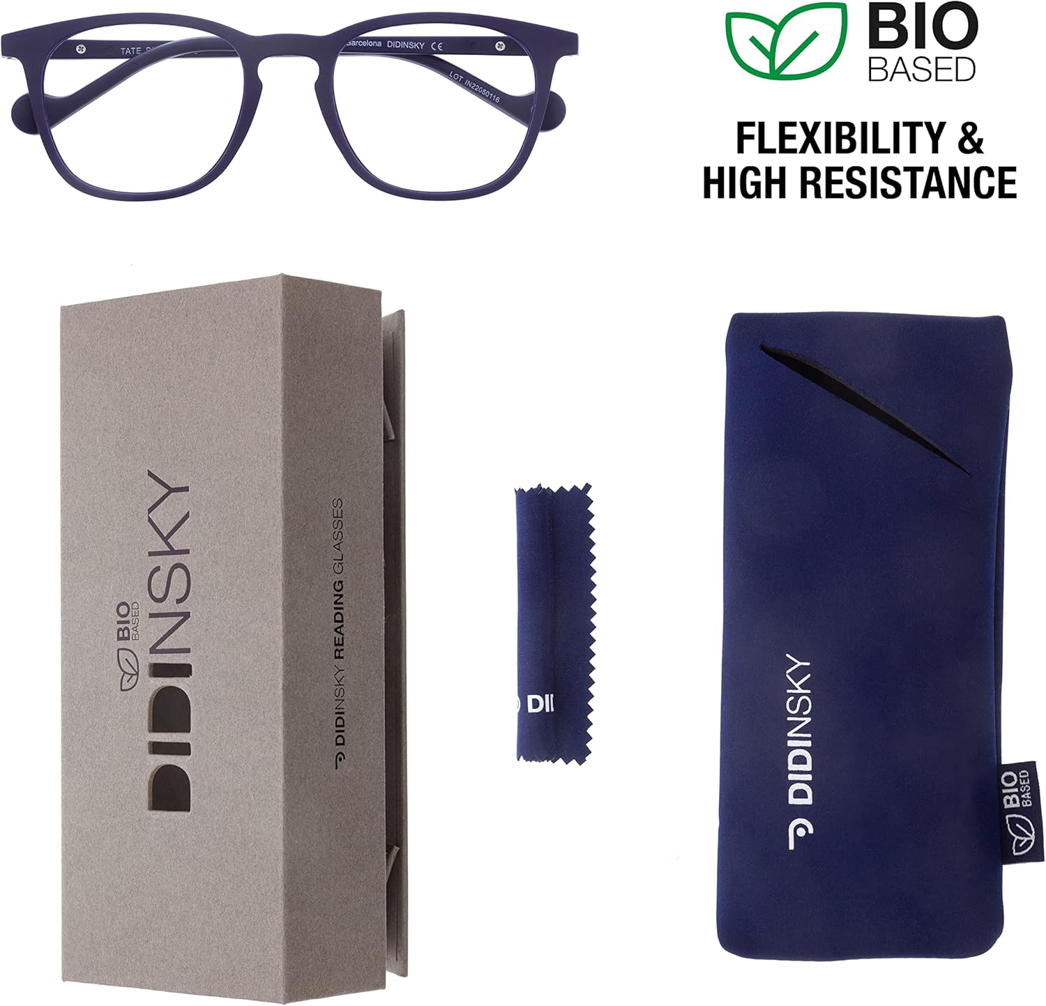 Lentes de lectura para la presbicia para hombre y mujer, anti luz azul, táctiles de goma, patillas flexibles y lentes antirreflectantes. Indigo +1.5