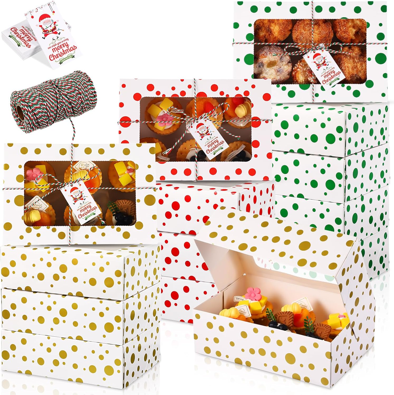 36 cajas de galletas de Navidad con ventana, cajas de panadería de Navidad de 10 x 6.7 x 3.2 pulgadas, recipientes de regalo de galletas con