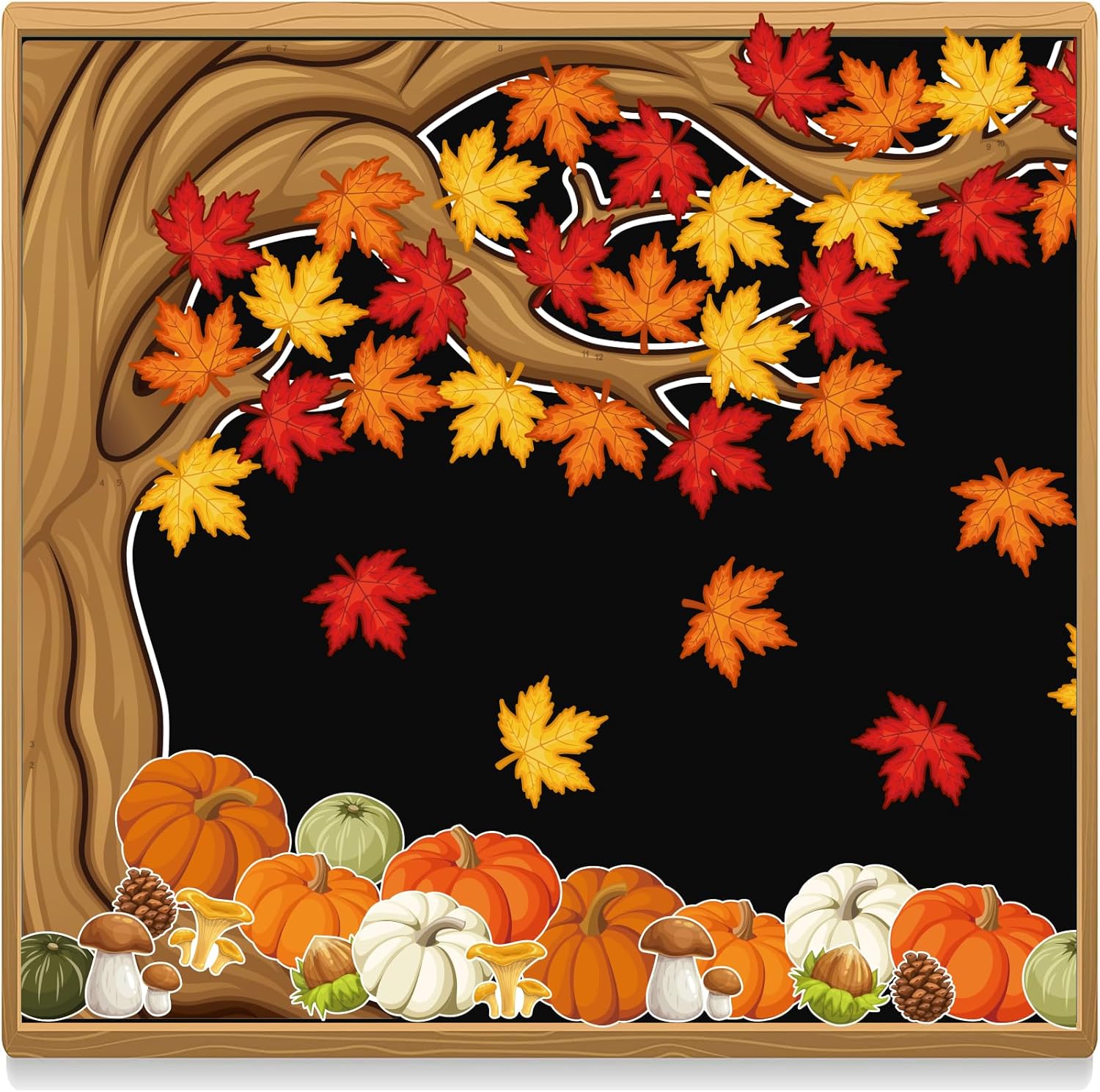 Juego de tablón de anuncios de árbol grande de 4 pies, decoración de tablón de anuncios de otoño con hojas de arce, recortes de calabazas para aula,