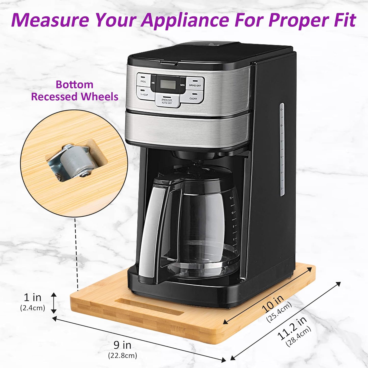 Bandeja deslizante de bambú para electrodomésticos optimiza tu encimera de cocina con un estante desplegable para cafetera estándar de EE. UU. y