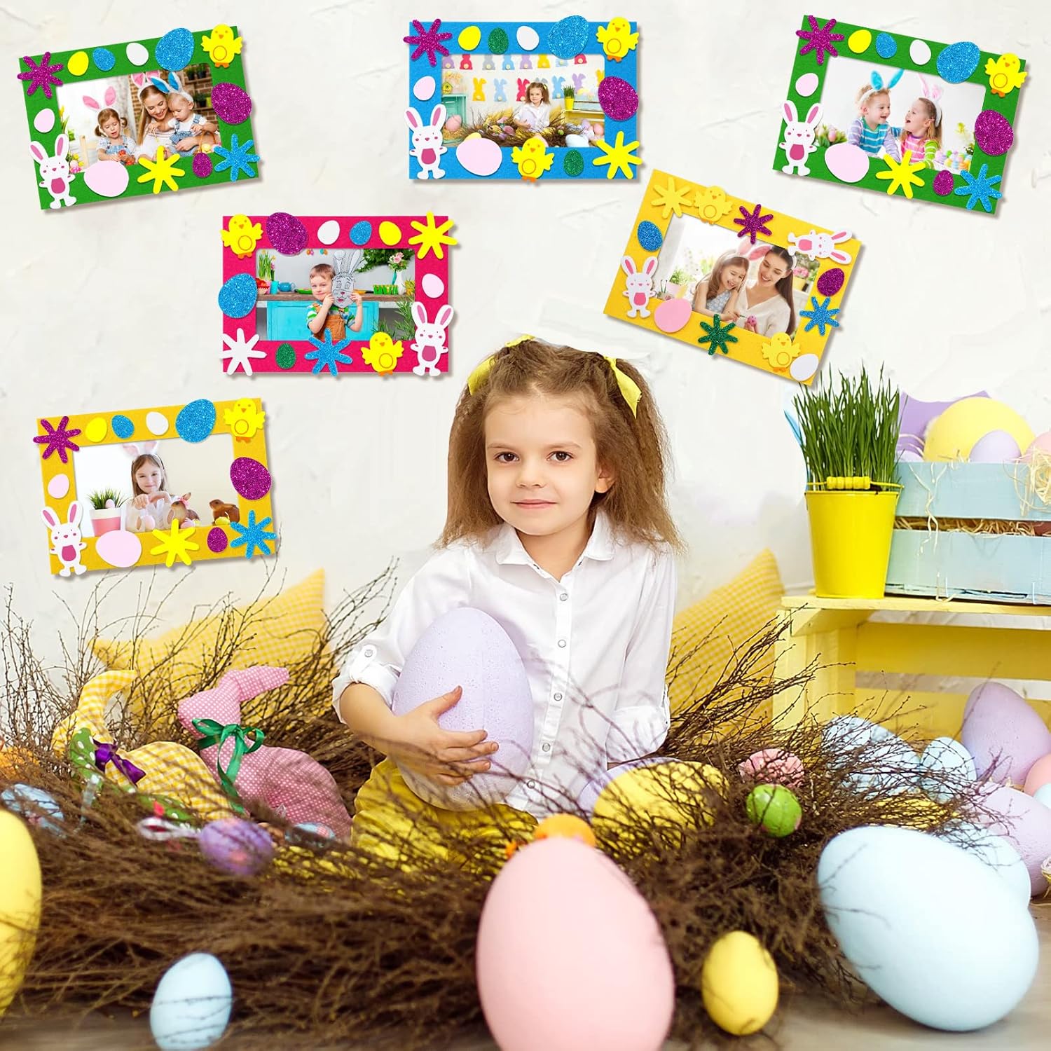 232 piezas de marcos de fotos de Pascua DIY Kit de manualidades para niños, 32 piezas de marcos de fotos de fieltro de otoño con 200 piezas de