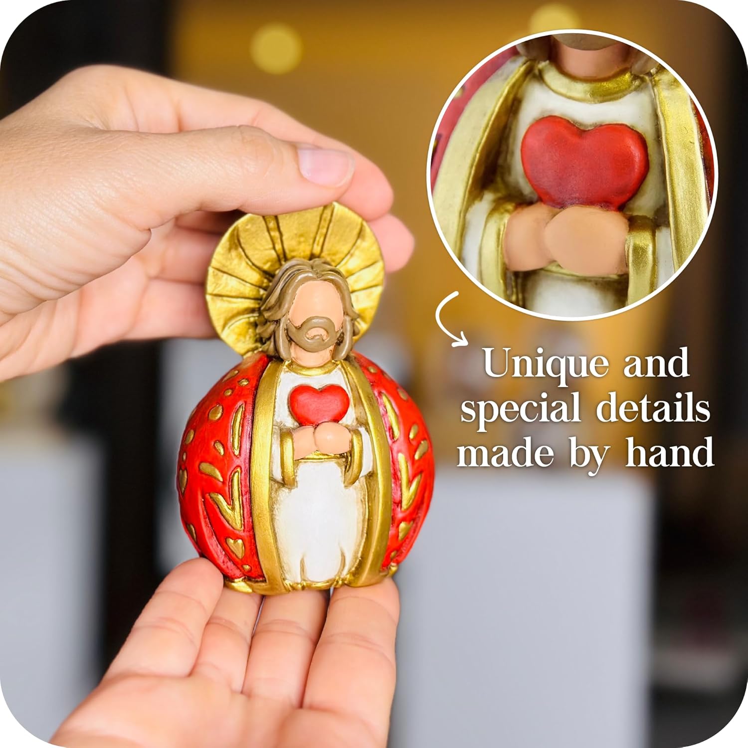 Sagrado Corazón de Jesús, Decorative Figurine, Sculpted Hand-Painted Figure, Jesus Christ Statue, Home Decor, Gift. (Sacred Heart)