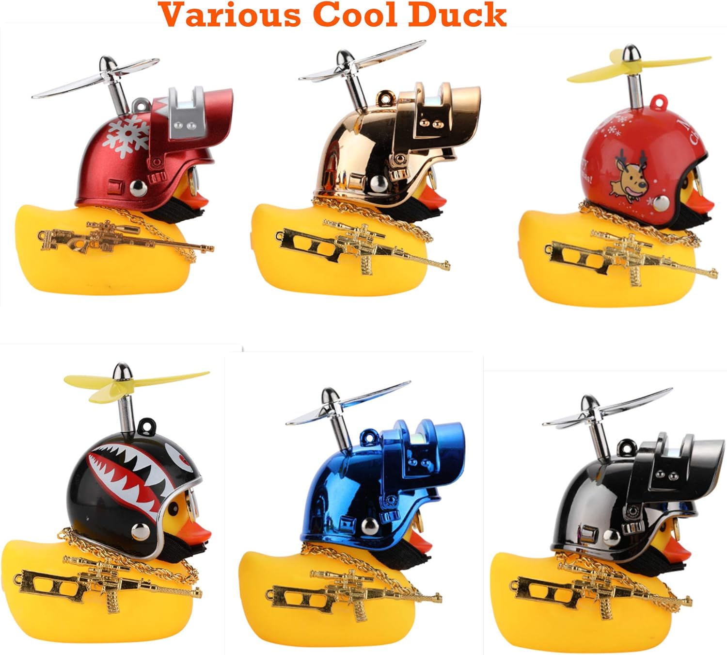 Bonitos adornos de pato de goma para automóvil, decoración de tablero de automóvil, accesorios de bicicleta con casco de hélice (azul)