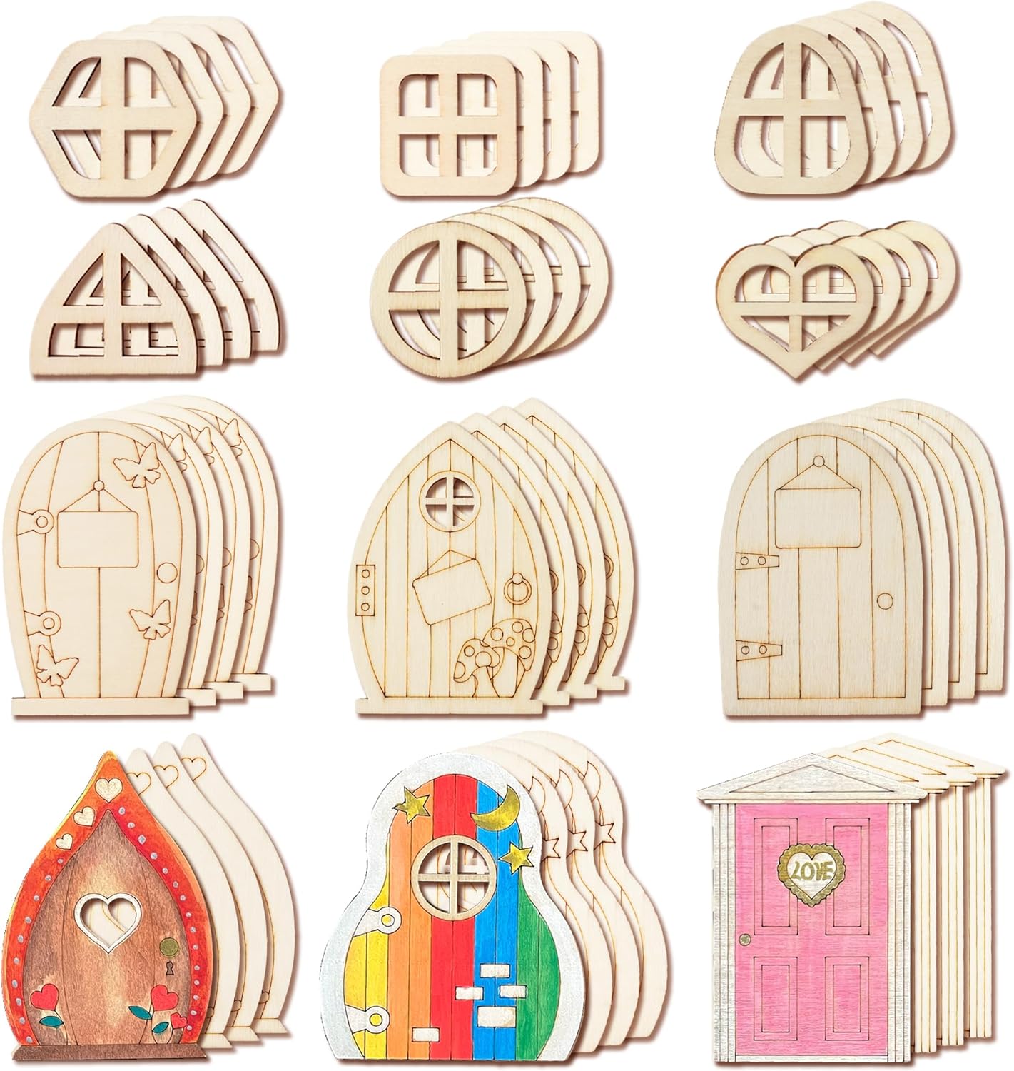 Halandar 48 piezas de puertas de jardín de madera para manualidades, mini ventana, casa de hadas, kit de bricolaje sin terminar, puerta en miniatura