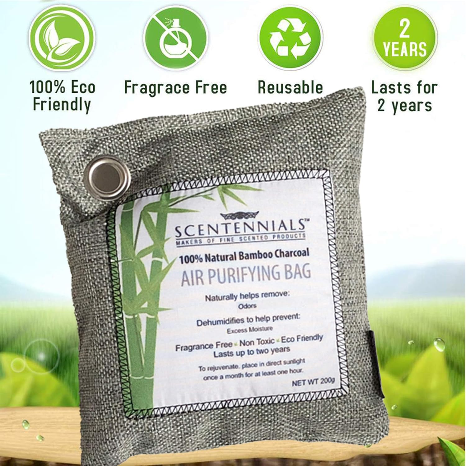 Scentennials Bolsa purificadora de aire de carbón de bambú, bolsas de carbón activado, absorbente de olores, absorbente de humedad, ambientador