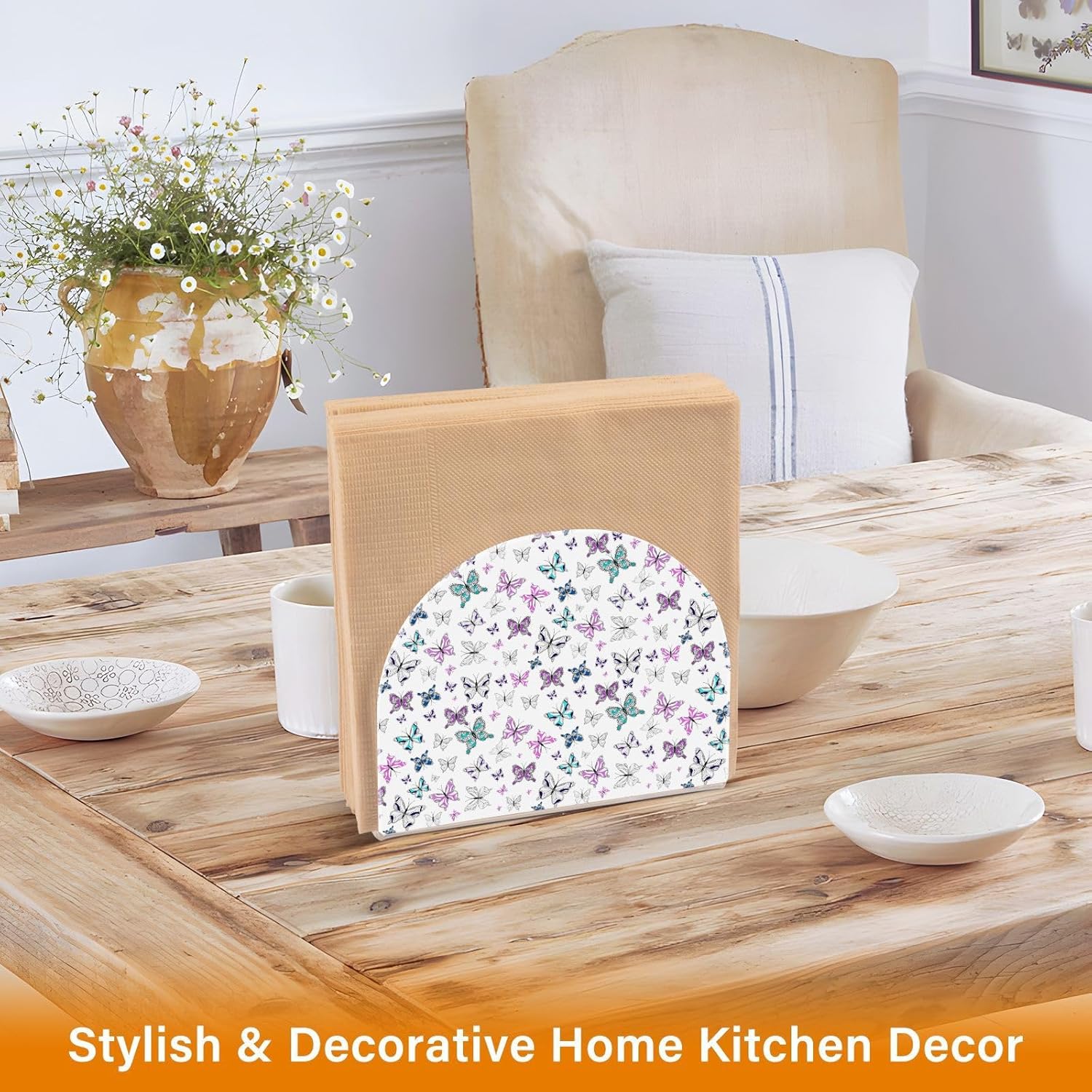 Napkin Holder Butterfly Napkin Holders for Tables, Clear Acrylic Napkin Holders Cocktail Napkin Holder for Kitchen Restaurant Bar Home Decor 2 Pack
