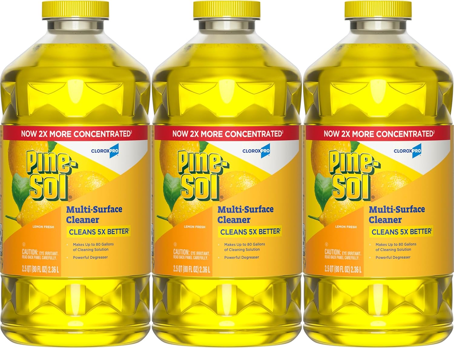 CloroxPro Pine-Sol Limpiador multisuperficie, fórmula concentrada 2x, limón fresco, 80 onzas líquidas, paquete de 3