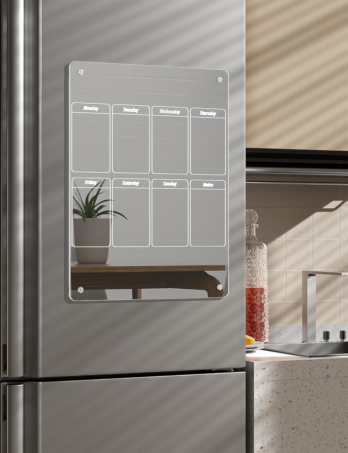 Calendario semanal mensual magnético acrílico para refrigerador, 2 juegos de calendario magnético transparente para refrigerador, planificador