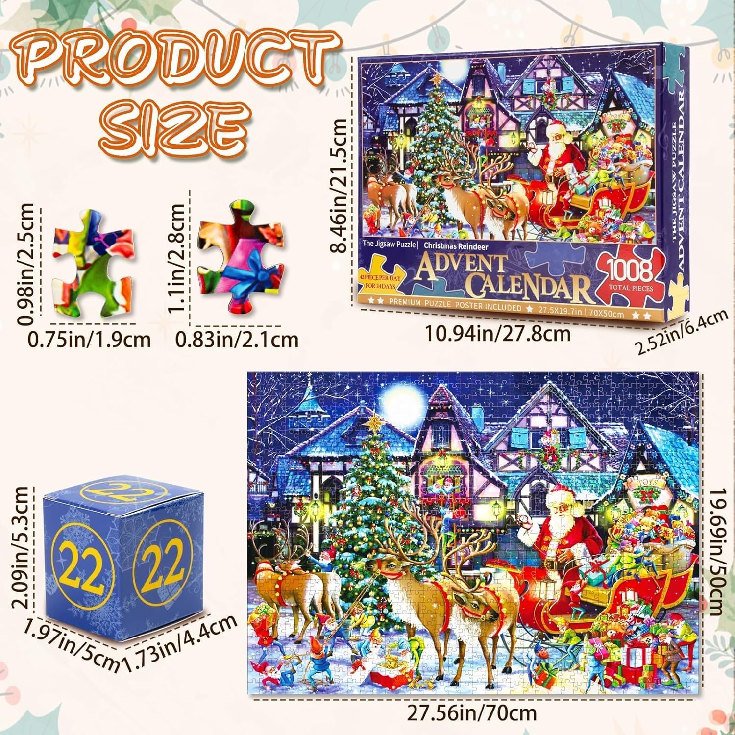 Calendario de Adviento de Navidad 2023, 24 días de cuenta regresiva, calendario de rompecabezas  1008 piezas de rompecabezas de Navidad, juego