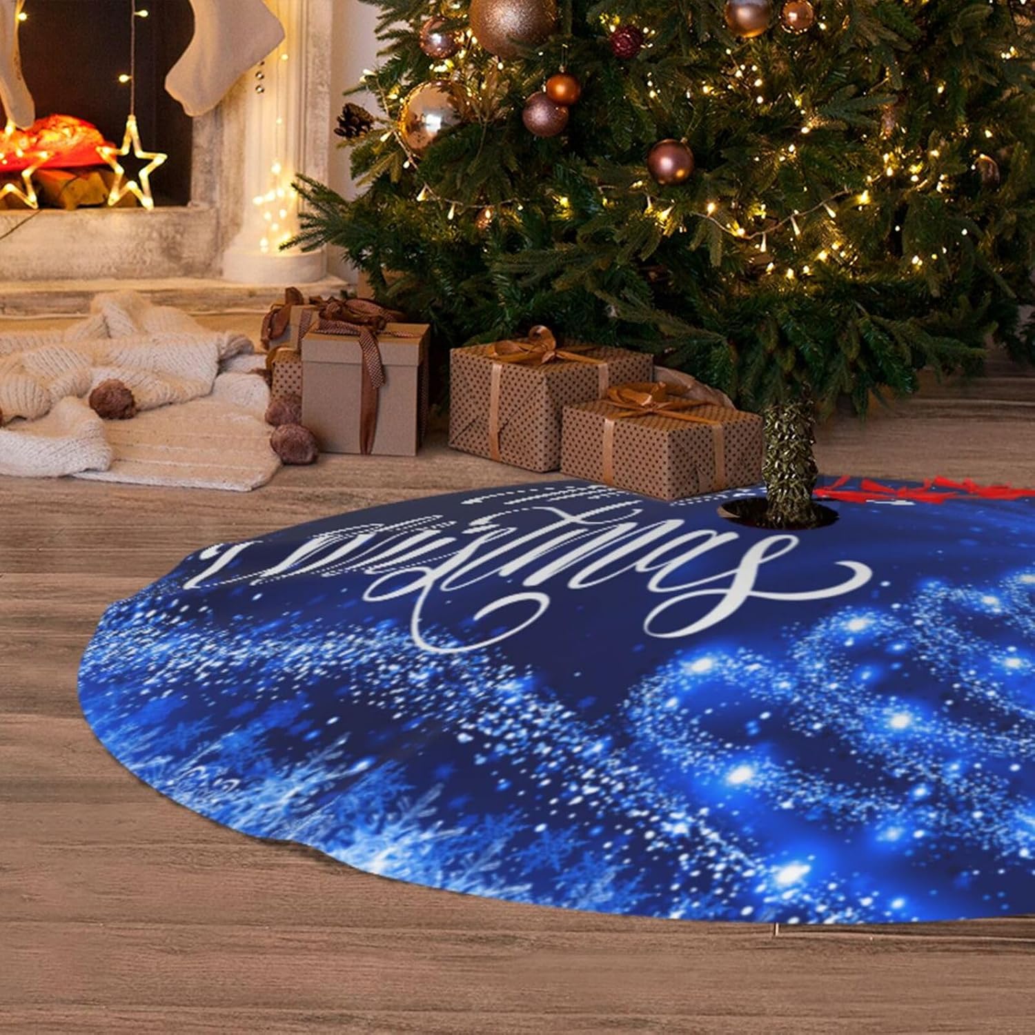 Falda para árbol de Navidad, árbol de nieve azul de 48 pulgadas para Navidad, Año Nuevo, Pesadilla antes de Navidad, decoraciones de vestíbulo para
