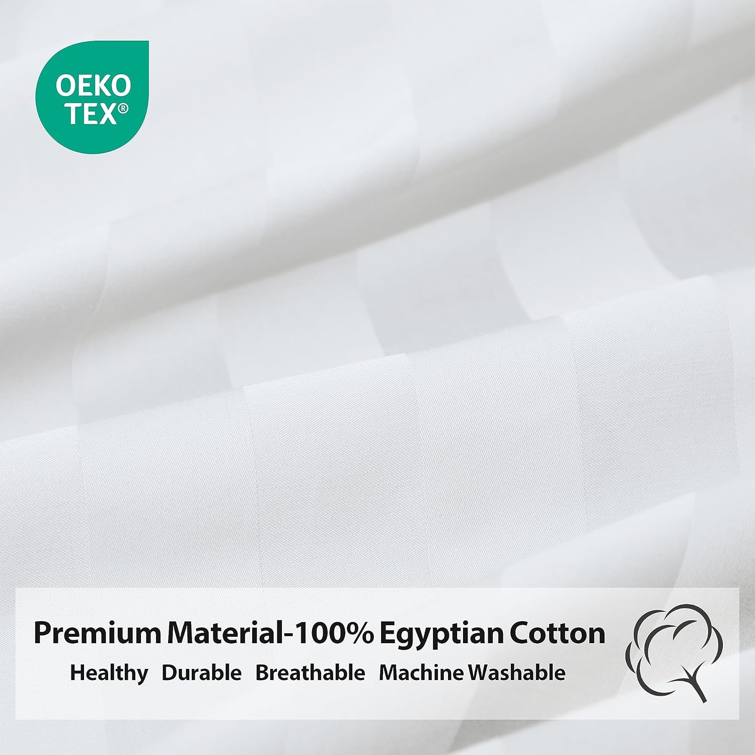 Sábana bajera ajustable a rayas tamaño Queen solo color blanco, 100% algodón egipcio de 600 hilos, bolsillo profundo de 16 pulgadas de grosor de