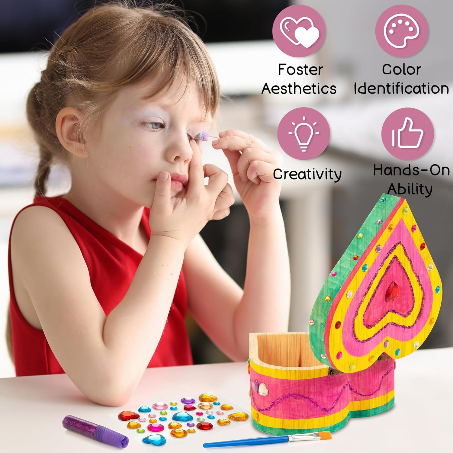 Pinta tu propia caja de joyería de madera artes y manualidades para niños de 4 a 6 años, kits de pintura de caja del tesoro de bricolaje, regalo