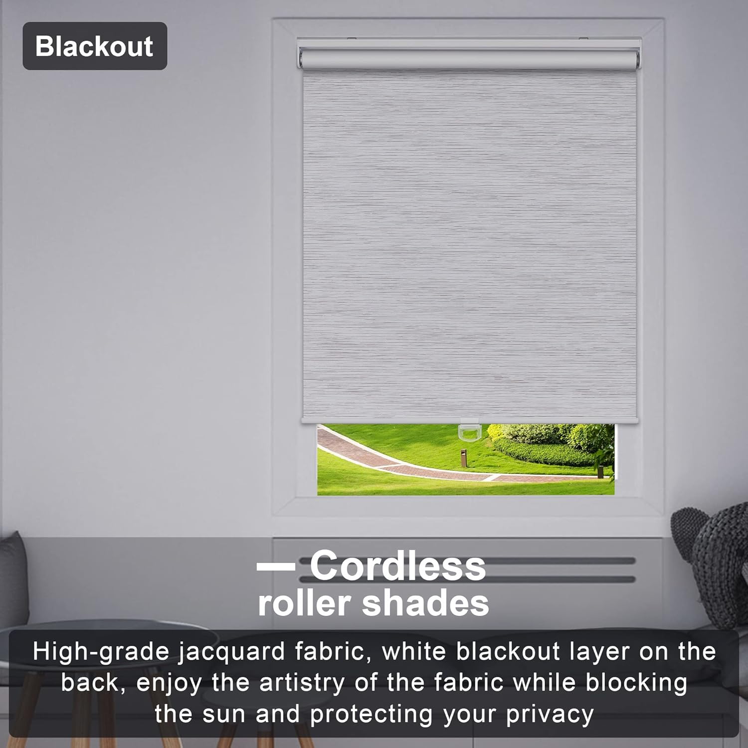 Boolegon Persianas enrollables opacas para ventana, sin cordones, de jacquard a rayas, aislamiento térmico, protección UV, ahorro de energía, para