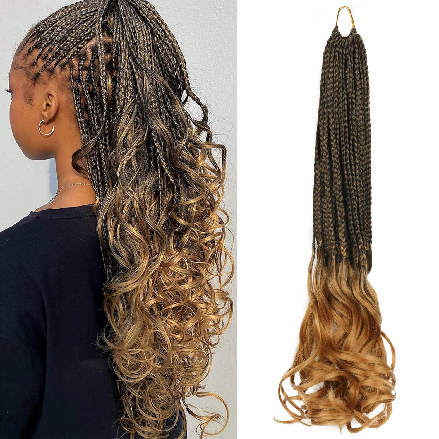Paquete de 8 trenzas de ganchillo rizadas francesas para mujeres de color, 18 pulgadas, paquete de 8 trenzas de caja diosa, extensiones de cabello
