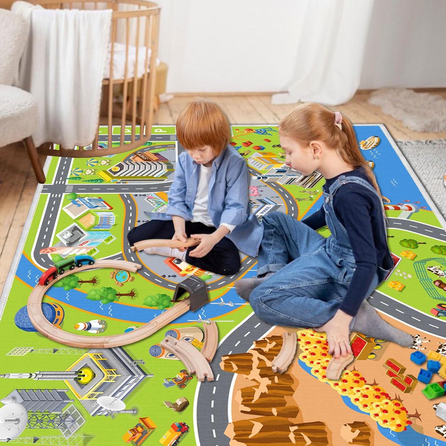Alfombra de juegos para niños, alfombra de carretera para automóviles de juguete para niños, alfombra de automóvil para sala de juegos, alfombra de