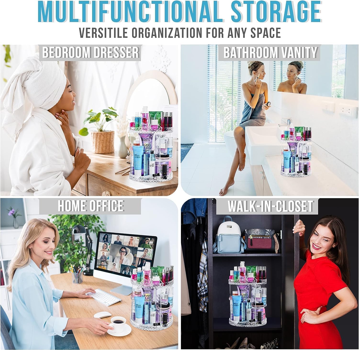 ZHIAI Organizador de maquillaje giratorio de 360, organizador de cosméticos de gran capacidad para soporte de perfume, organizador de encimera,