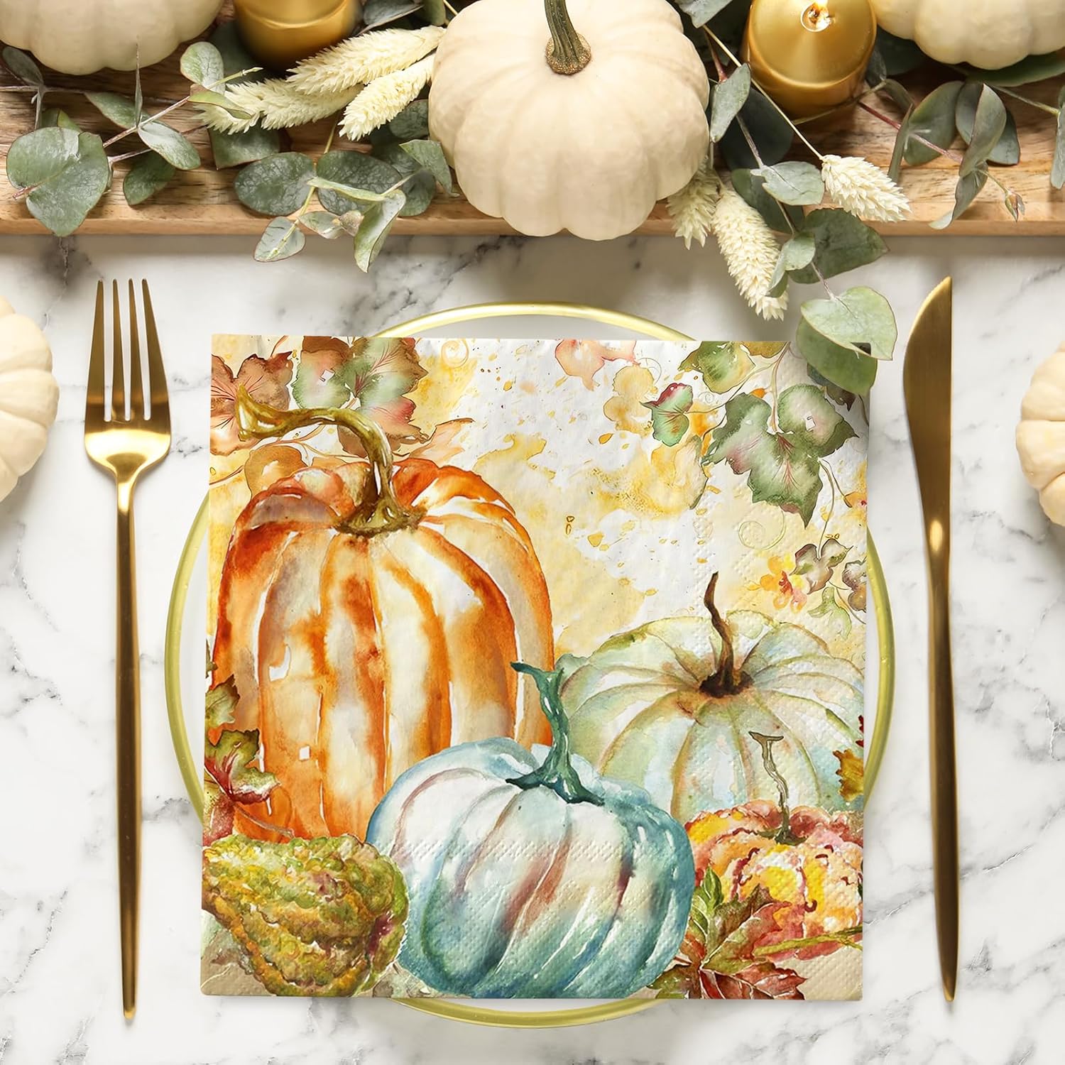 AnyDesign Servilletas de papel de calabaza de otoño, 80 servilletas de papel de calabaza con hojas de arce de 6.5 x 6.5 pulgadas, servilletas de