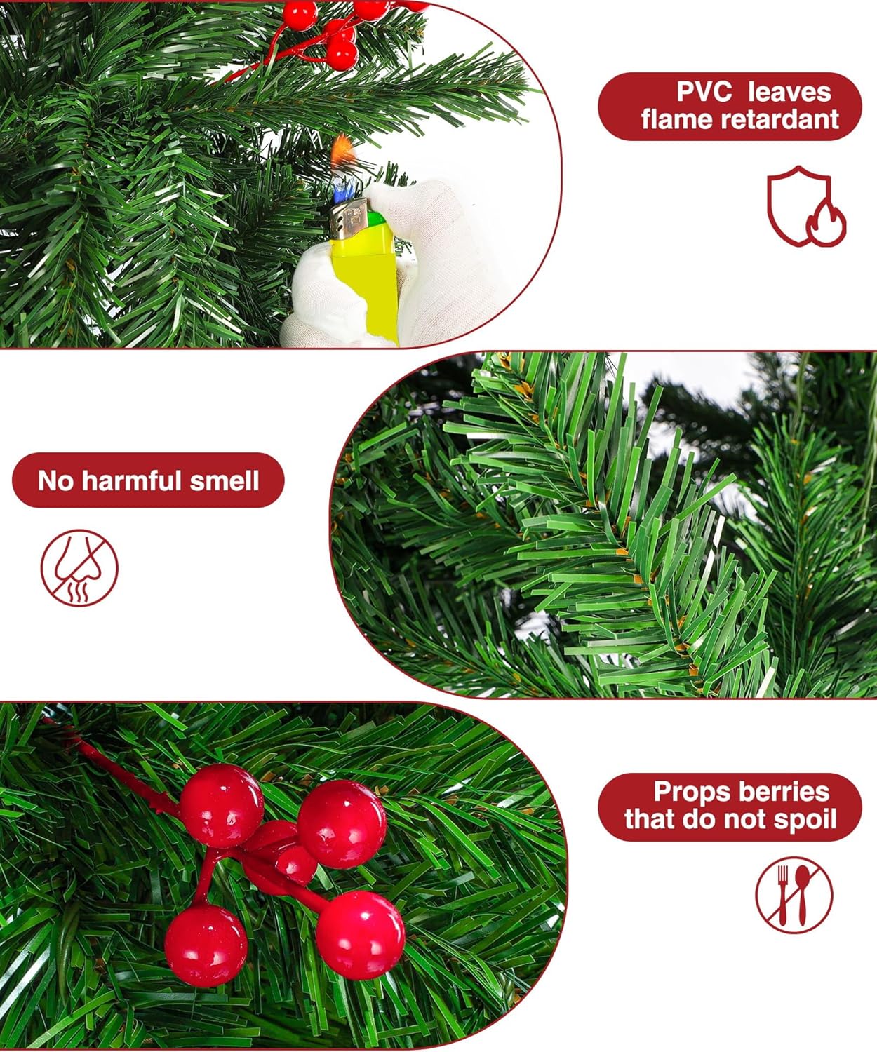 Árbol de Navidad artificial predecorado de 7.5 pies, árbol de Navidad navideño sin luz con 1346 puntas de rama, 84 bayas, base plegable y bolsa de