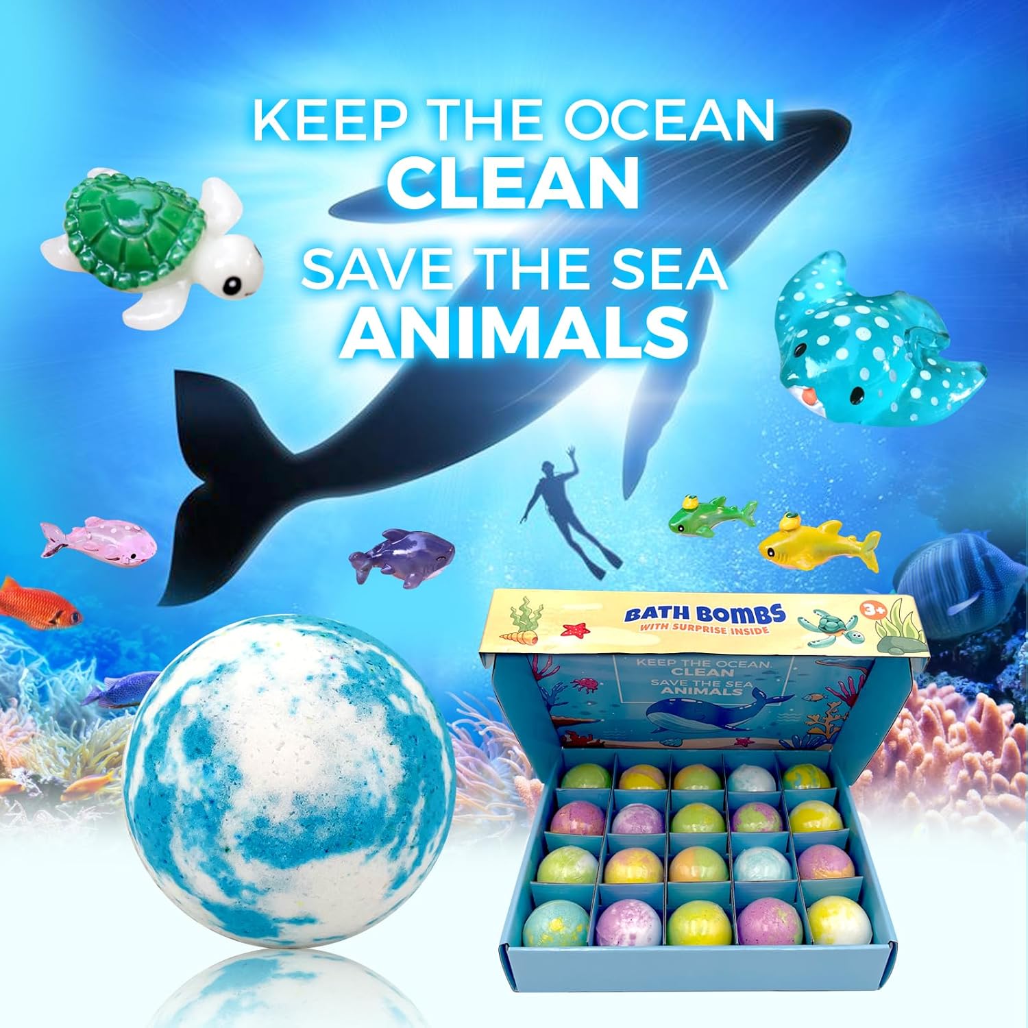 Bath Bombs for Kids with Surprise Inside, 20 Pack Kids Bath Bombs with Bath Toys, Natural Bath Bombs with Sea Animals Inside, 2023 Christmas Advent