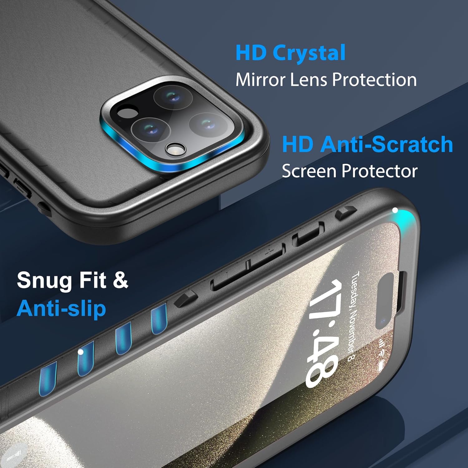 SPORTLINK Funda impermeable para iPhone 15 Pro Max, protector de pantalla integrado IP68 bajo el agua 6.6 pies a prueba de caídas militar a prueba