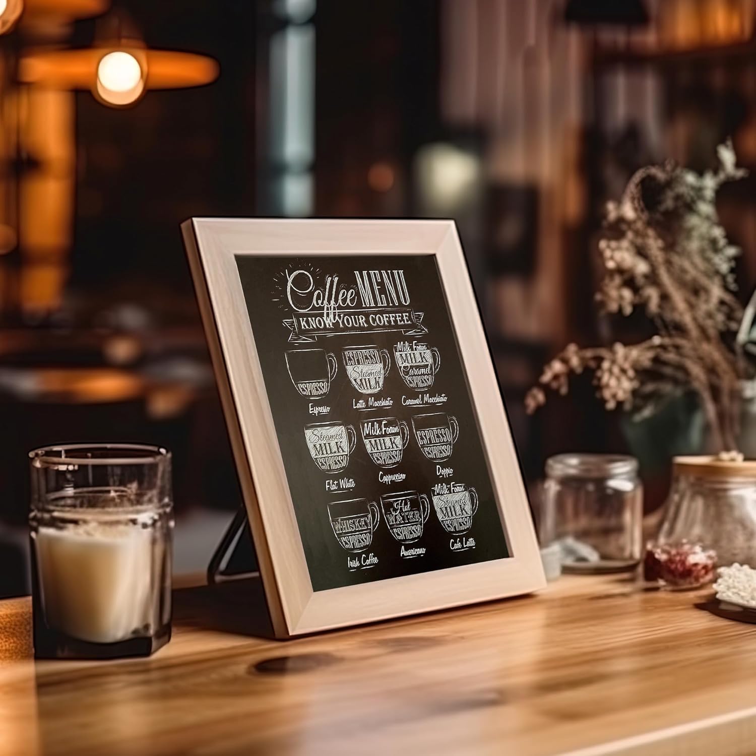 Coffe Menu- Know Your Coffee- Cafe Wall Art Decor, Chalk Coffee Wall Art Sign Replica Print, Ideal For Home Décor, Coffee Bar Decor & Kitchen Decor.