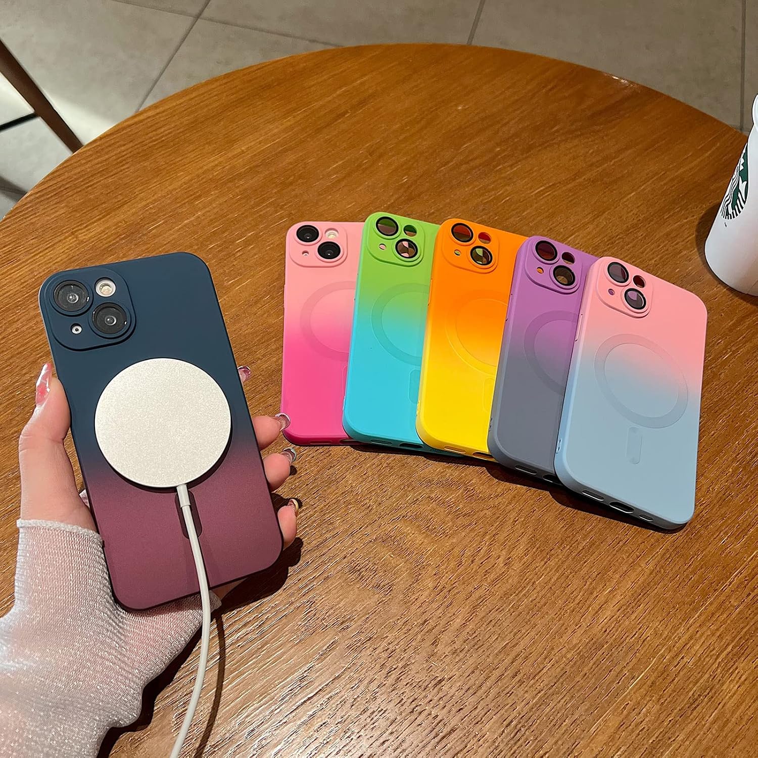 Funda compatible con iPhone 13 (compatible con Magsafe), diseño de color degradado, silicona TPU a prueba de golpes, antideslizante, con protector