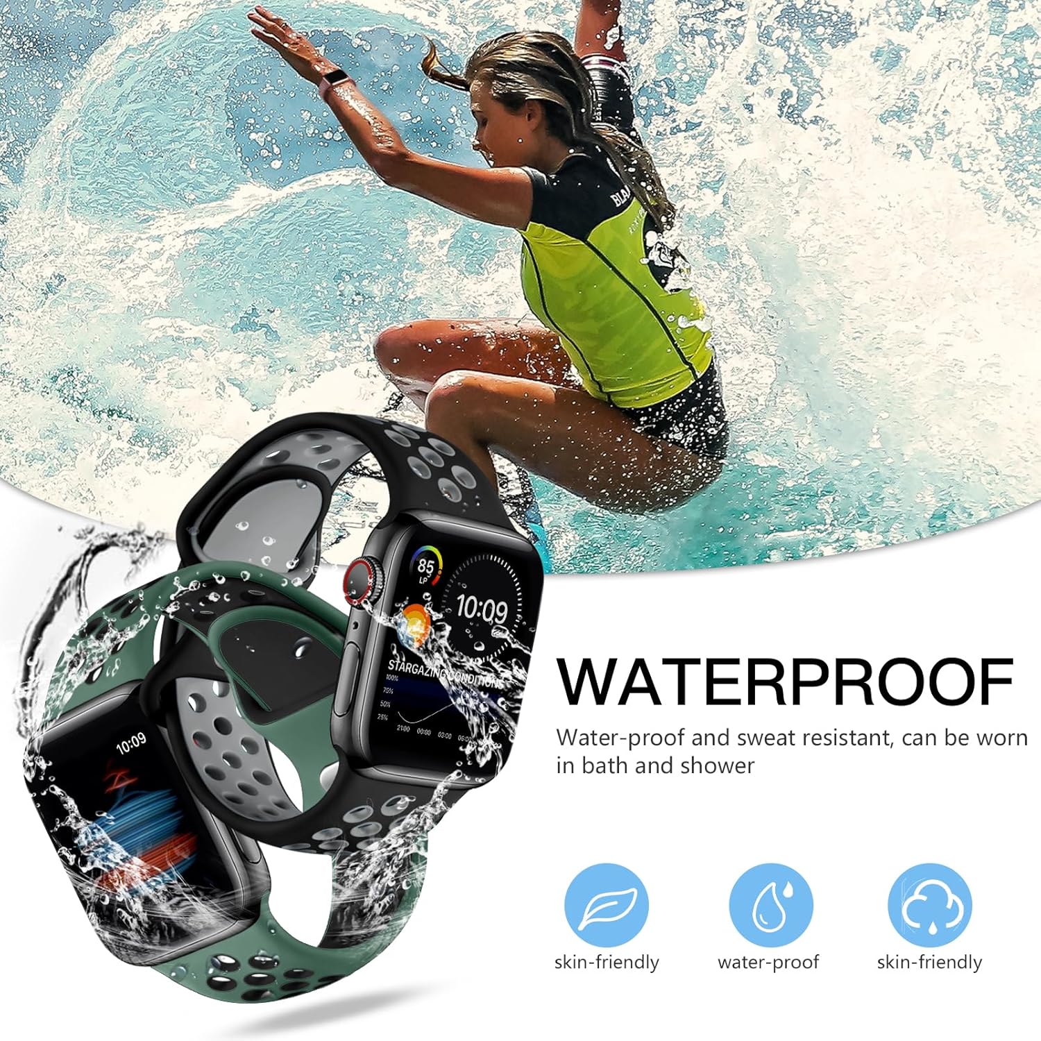 Adorve Compatible con correas de reloj Apple Watch de 1.929 in, 1.772 in, 1.732 in, 1.654 in, para mujeres y hombres, correa deportiva de silicona