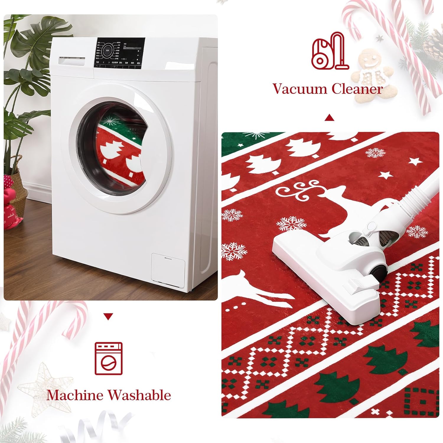 Alfombra bohemia de Navidad con parte trasera de goma antideslizante, no desprende pelusa, para cocina, entrada, sala de estar, dormitorio, oficina