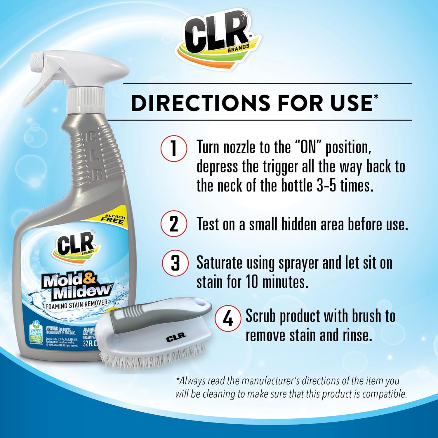 CLR Mold & Mildew Clear – Spray removedor de manchas sin blanqueador, funciona en azulejos de baño, vidrio, tela, hormigón y más, spray de 32 onzas