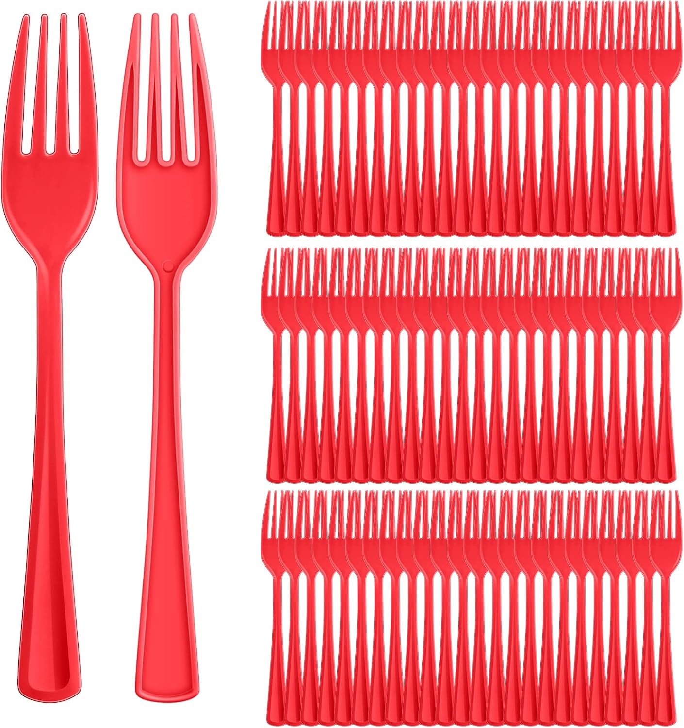 Roshtia 100 tenedores de plástico de colores pesados, desechables, de 7.3 pulgadas, utensilios de plástico resistentes para fiestas temáticas de