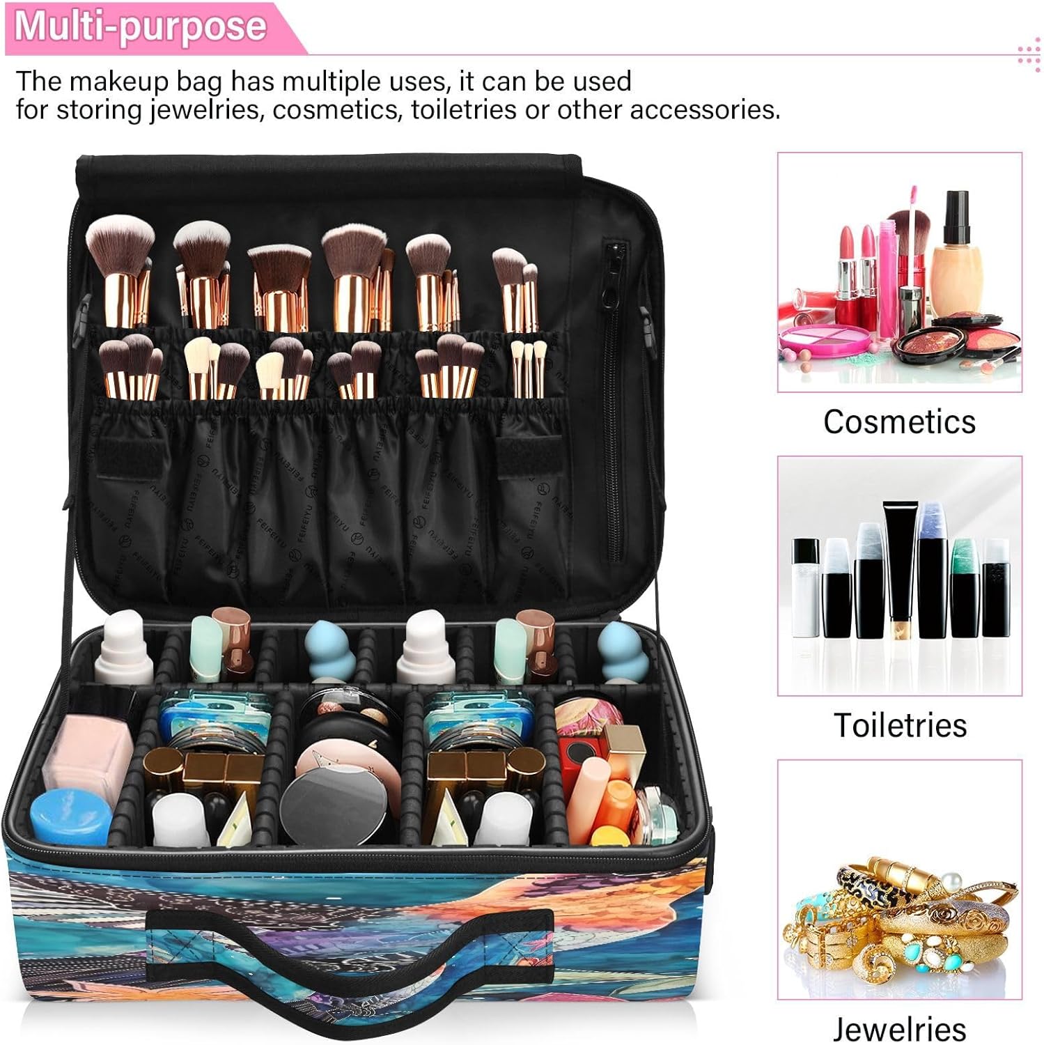 Flowers and Birds Aesthetic Blue travel makeup bag large cosmetic toiletry bag travel large make up bag travel makeup bag bolso para maquillaje de