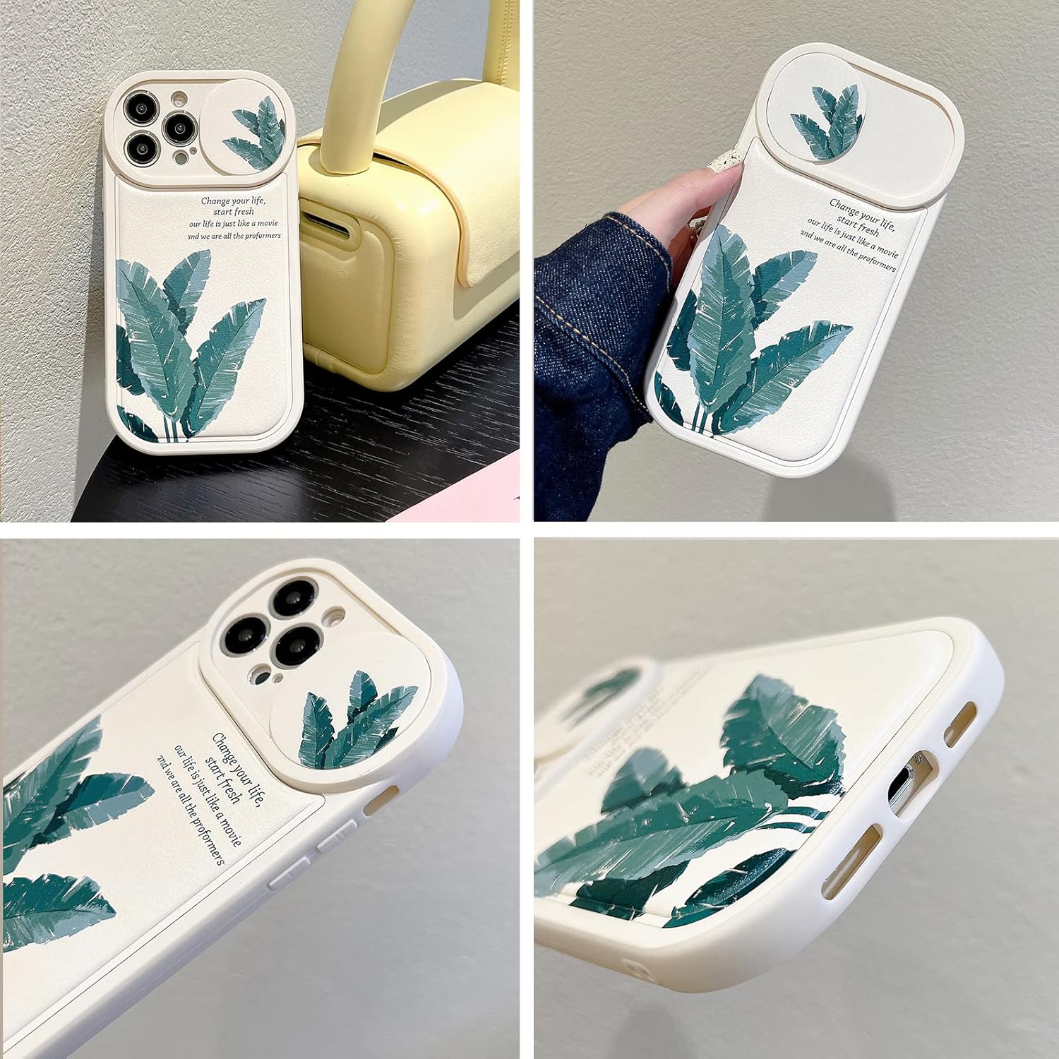 Funda protectora para iPhone 11 Pro Max, diseño de hojas de plátano con protector de lente de cámara para mujeres y niñas