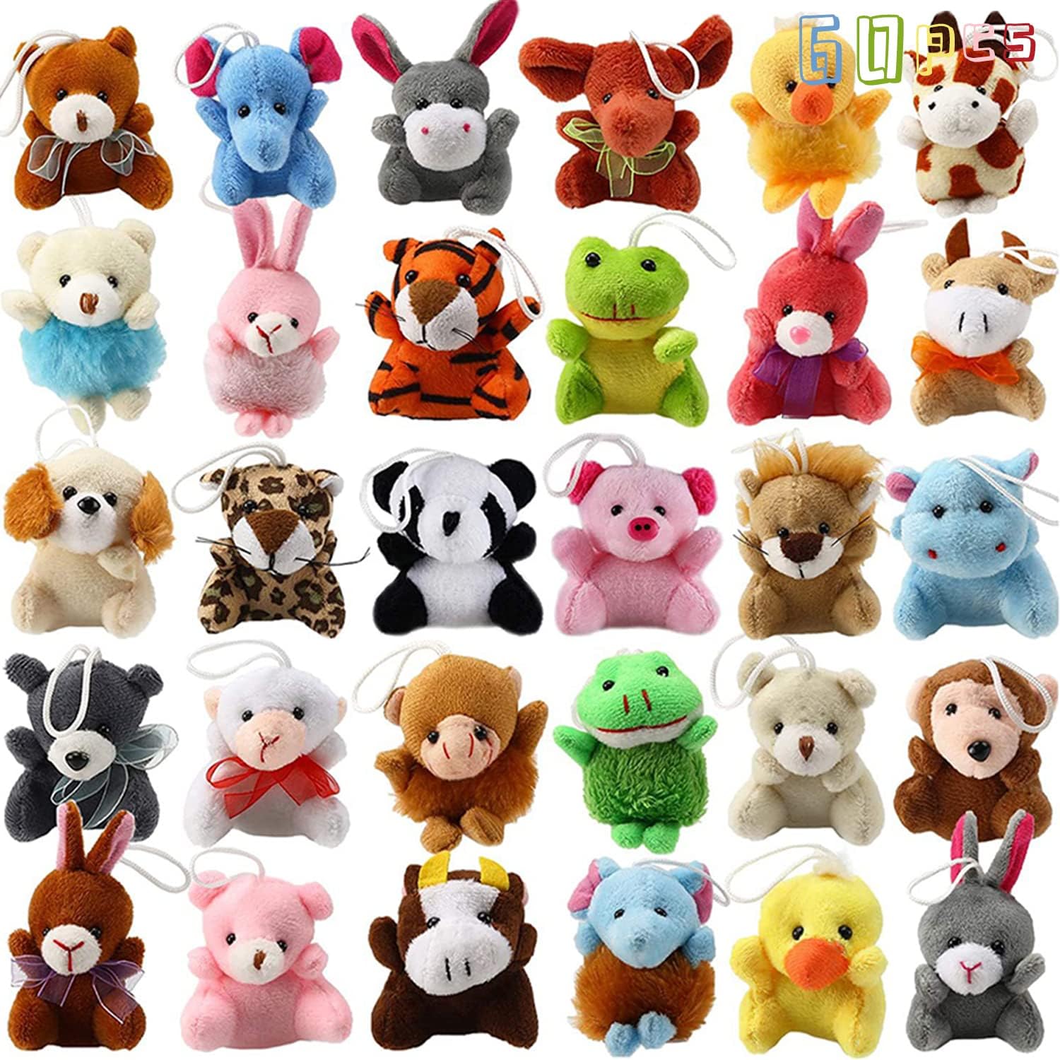 SOFLIY Juego de 60 juguetes de animales de peluche, bonitos animales para decoración de llavero para niños y adultos, rellenos de bolsas de regalos,
