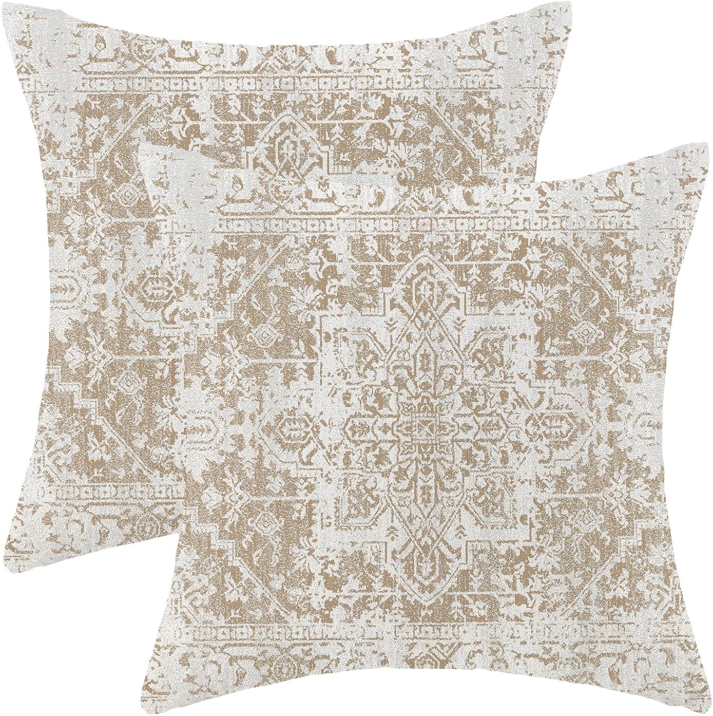 Juego de 3 fundas de almohada bohemias de 16 x 16 pulgadas, fundas de cojín con patrón de alfombra, diseño étnico marrón, beige, blanco, para