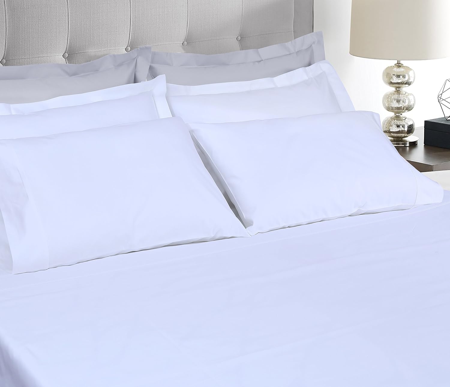 Threadmill Home Linen Bedding – Juego de sábanas de 300 hilos, 100 % algodón, juego de cama de lujo, 4 piezas, tejido de satén suave, color blanco,