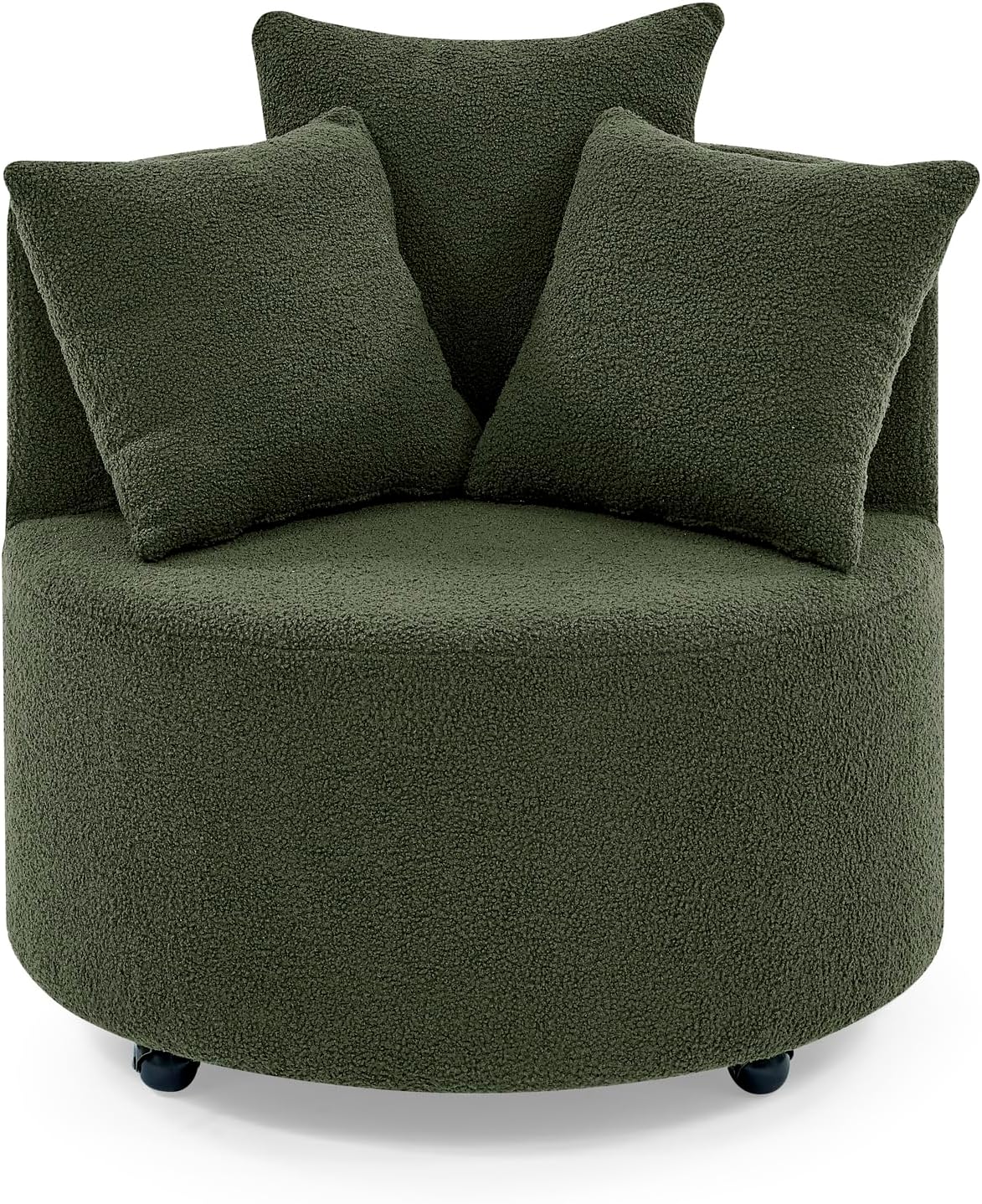 Ucloveria Silla giratoria redonda con ruedas móviles y 3 almohadas para sala de estar, dormitorio, verde