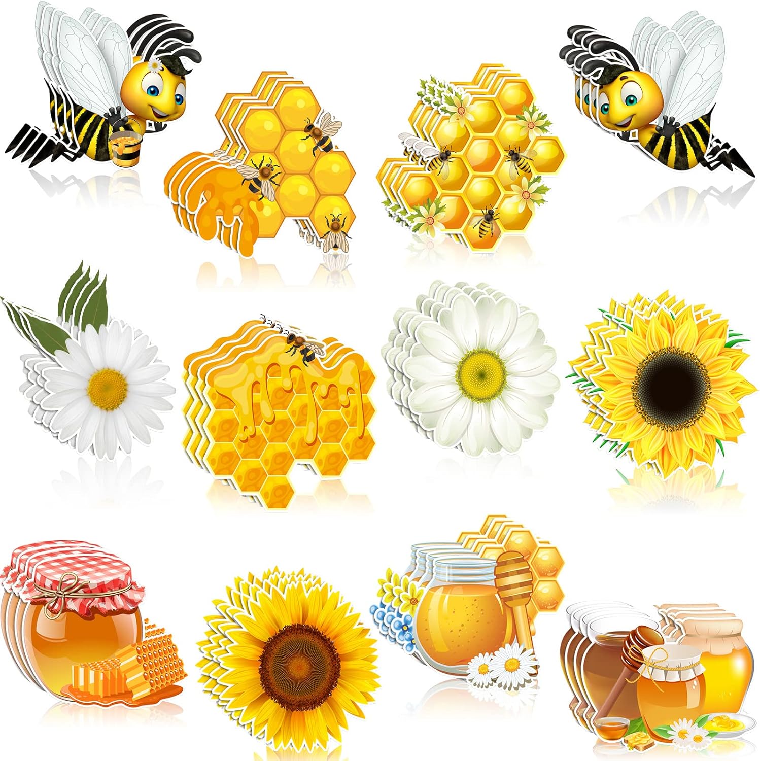 Hotop 48 recortes temáticos de abejas, decoración de tablón de anuncios para aula, recortes de miel, panales, recortes de casa de abejas,