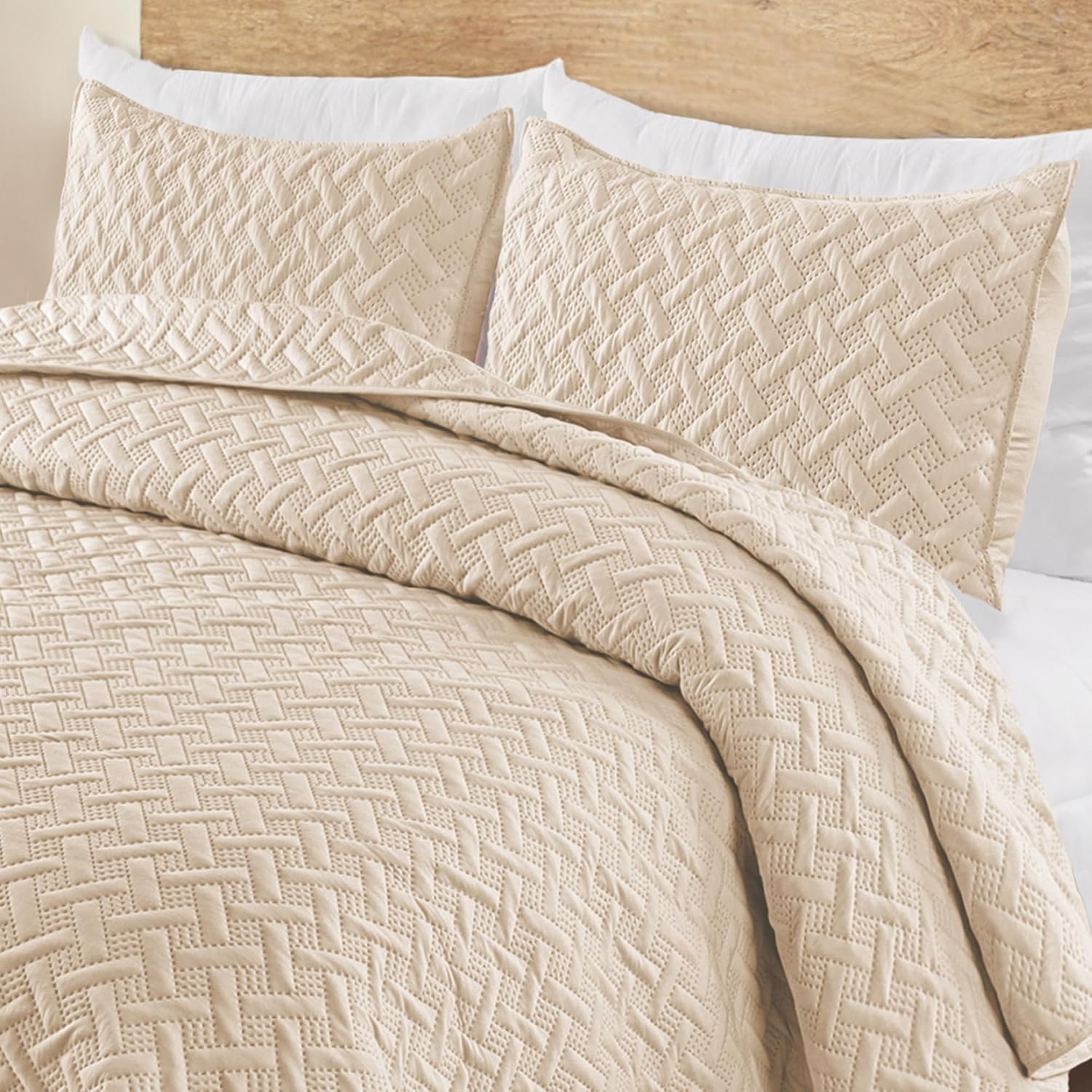 Exclusivo Mezcla Juego de edredón tamaño Queen Matrimonial, colcha suave de hueso beige para todas las estaciones, juego de ropa de cama ligero y