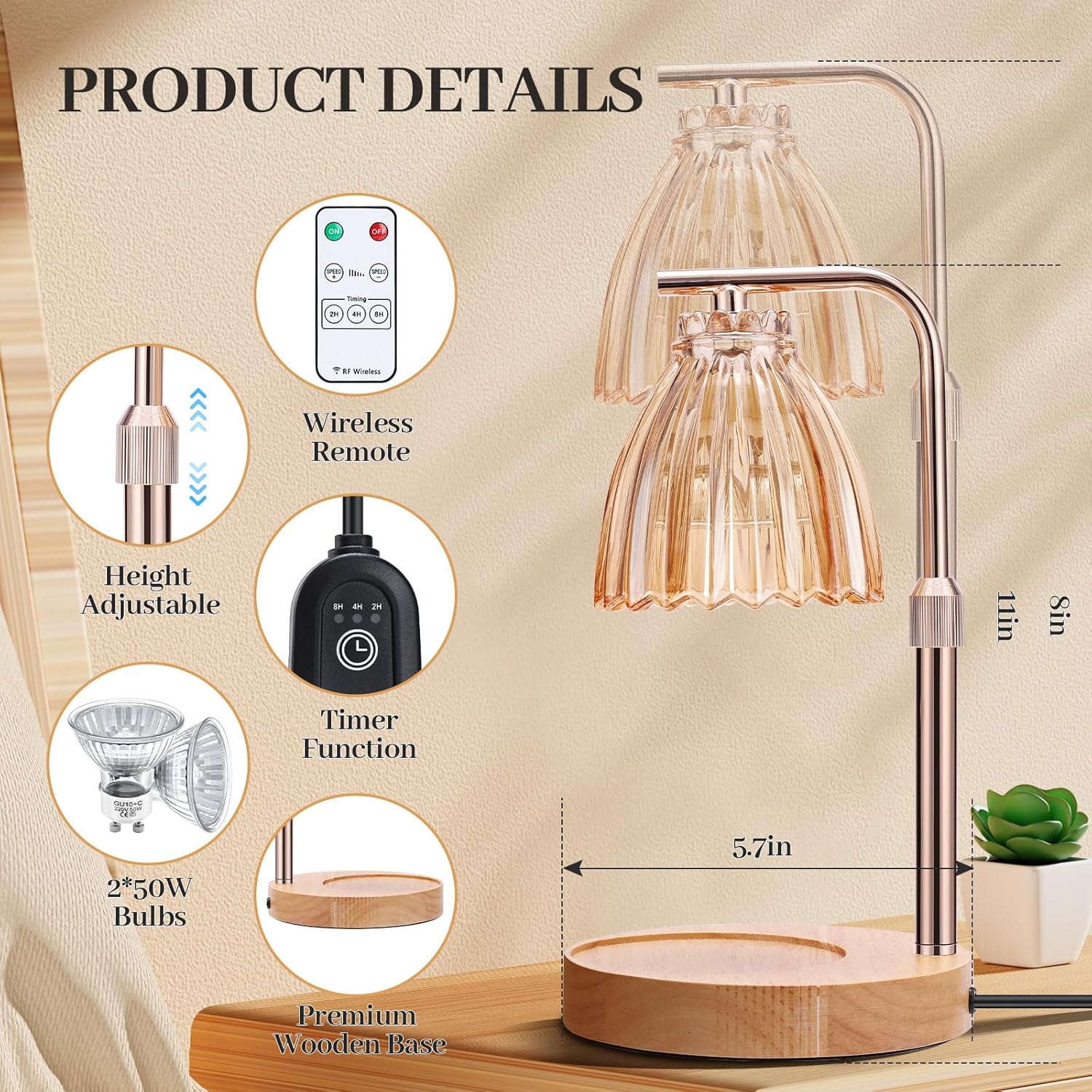 Lámpara calentadora de velas, calentador de lámpara de velas con temporizador y regulador, lámpara eléctrica inalámbrica para velas en frascos,