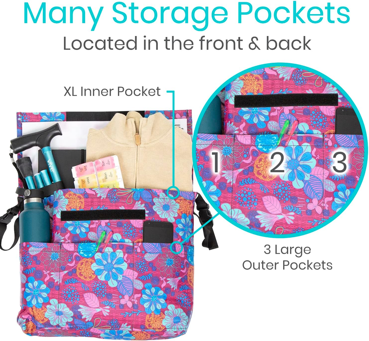 Bolsa para silla de ruedas, Floral púrpura