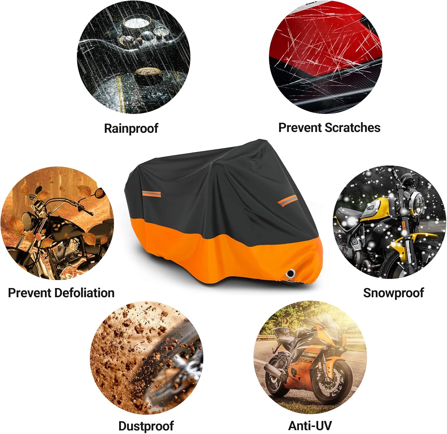 Favoto – Funda impermeable para motocicleta, universal, duradera, reflectante, protección solar para cualquier temporada, con orificios de seguridad
