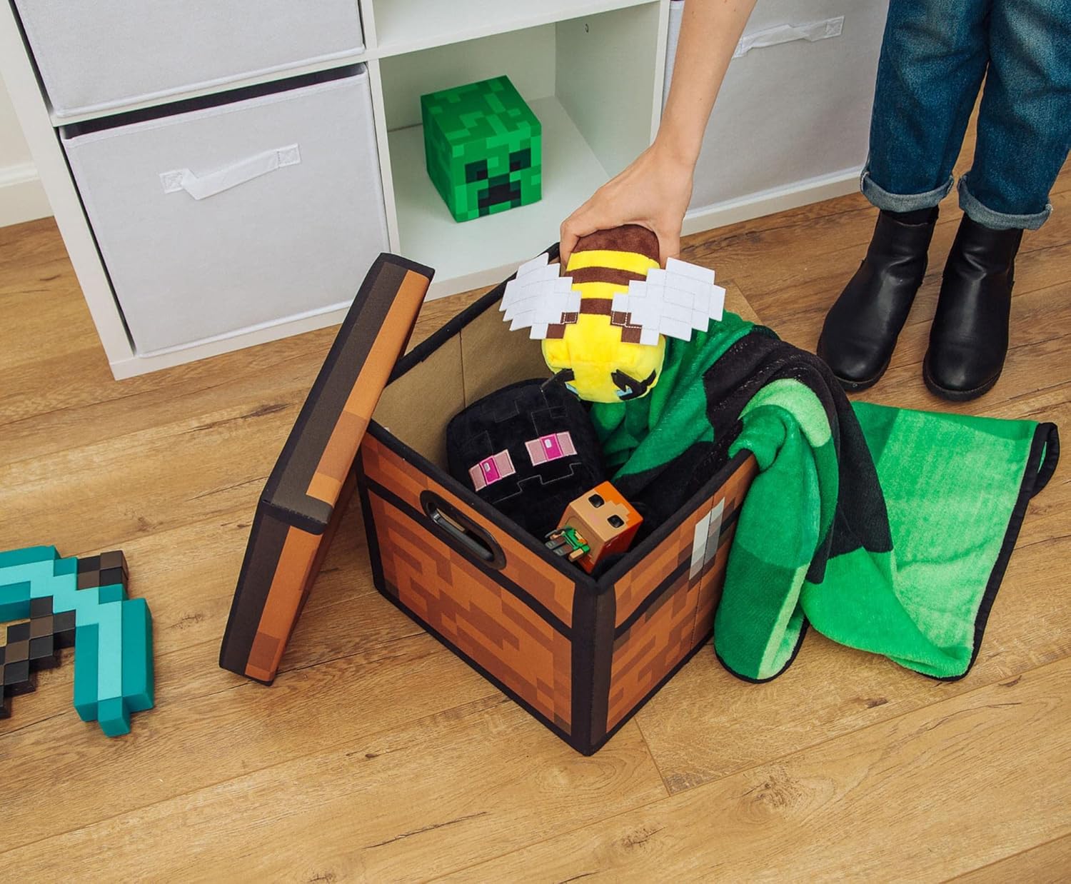 Minecraft Cubo de almacenamiento de tela marrón con tapa  13 pulgadas
