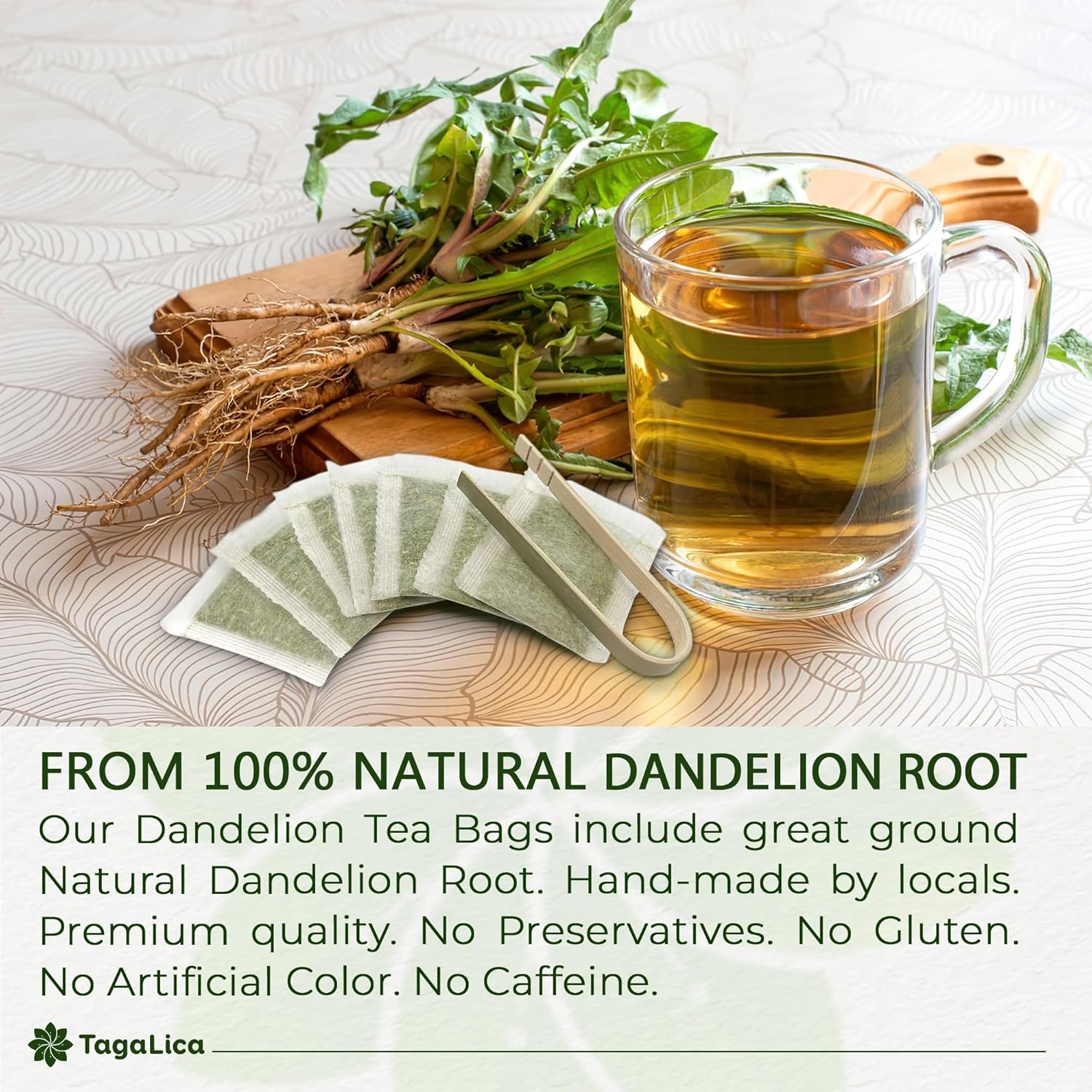 75 bolsas de té de raíz de diente de león, 100% natural y puro de raíz de diente de león, bolsas de té ecológicas, té de hierbas de raíz de diente