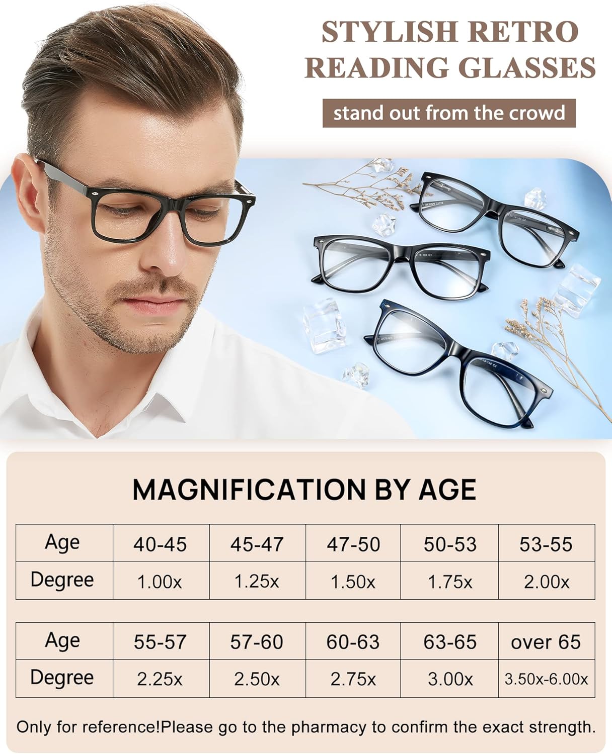MARE AZZURO Anteojos de lectura grandes para hombres retro cuadrados lectores 1.0 1.25 1.5 1.75 2.0 2.25 2.5 2.75 3.0 3.5 4.0